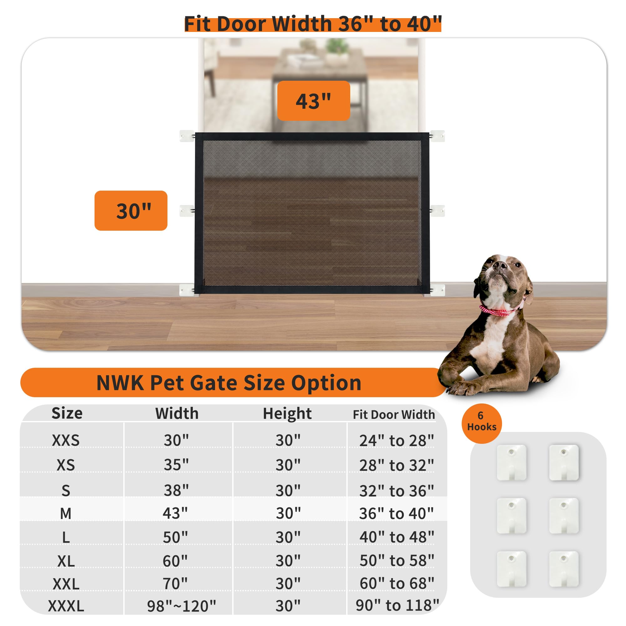 NWK Magic Dog Gate for Stairs Pet Gate for The House Providing a Safe Enclosure for Pets to Play and Rest, 6 Hooks Design (2, 43