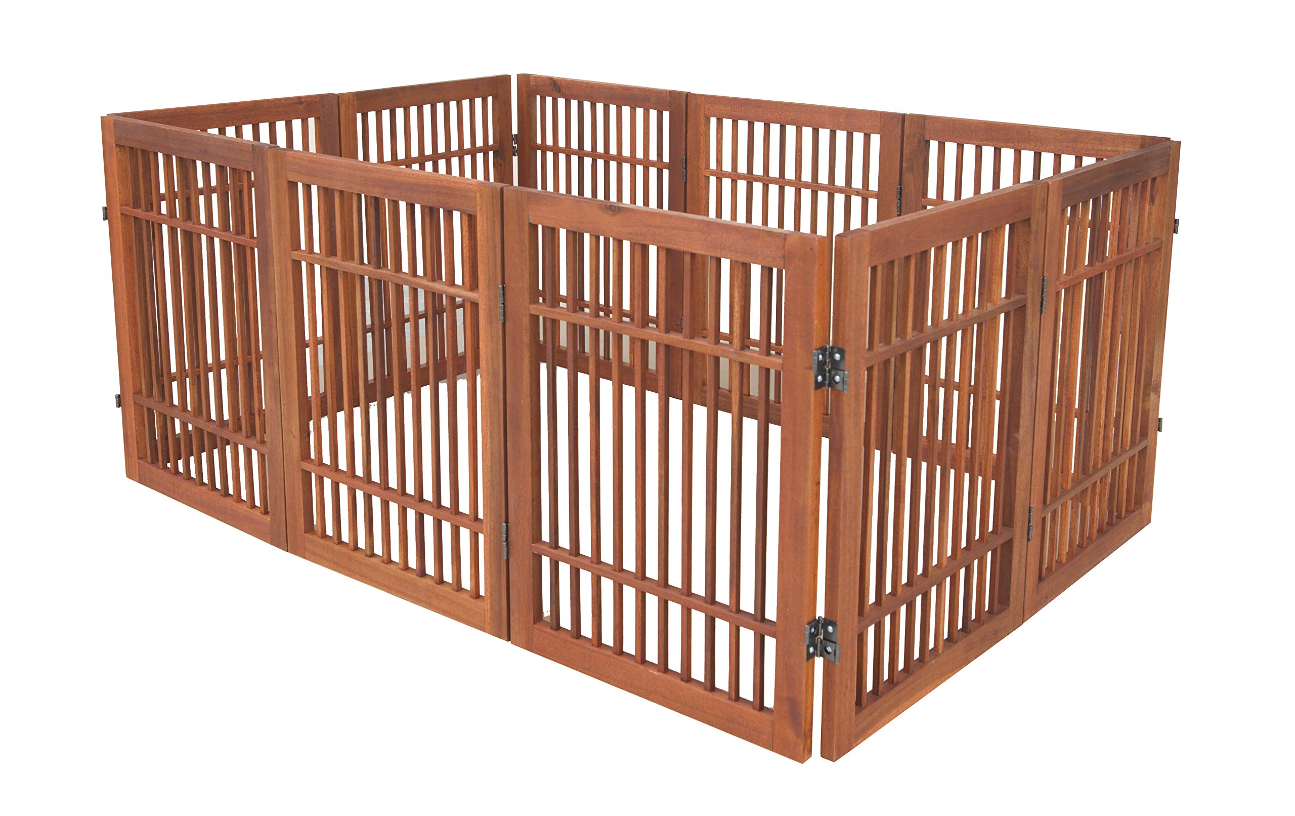 Urnporium Pet Dog Gate Strong and Durable Freestanding Folding Acacia Hardwood Portable Wooden Fence Indoors or Outdoors Foldabl