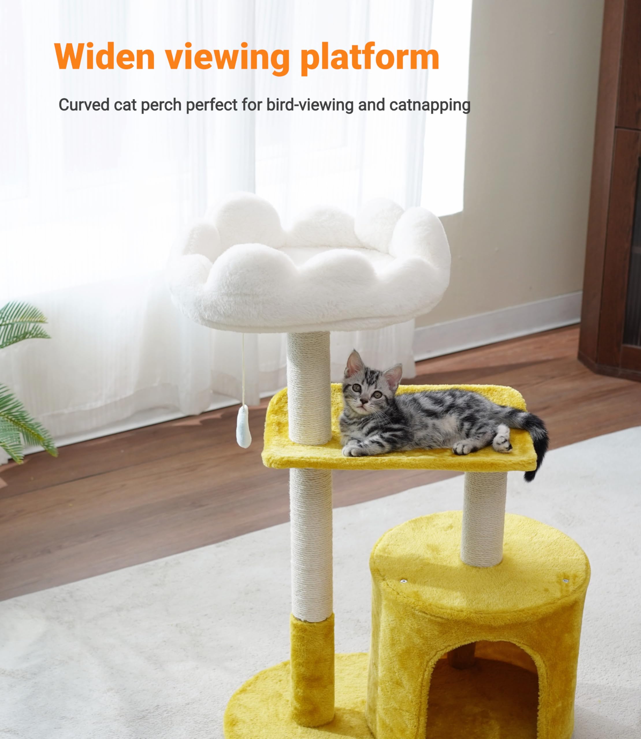 Happi N Pets Cat Tree, 33 Multi-Level Cloud Cat Tree Tower with Cozy Padded Bed & Large Condo for All Sized Cats, Featuring Scra