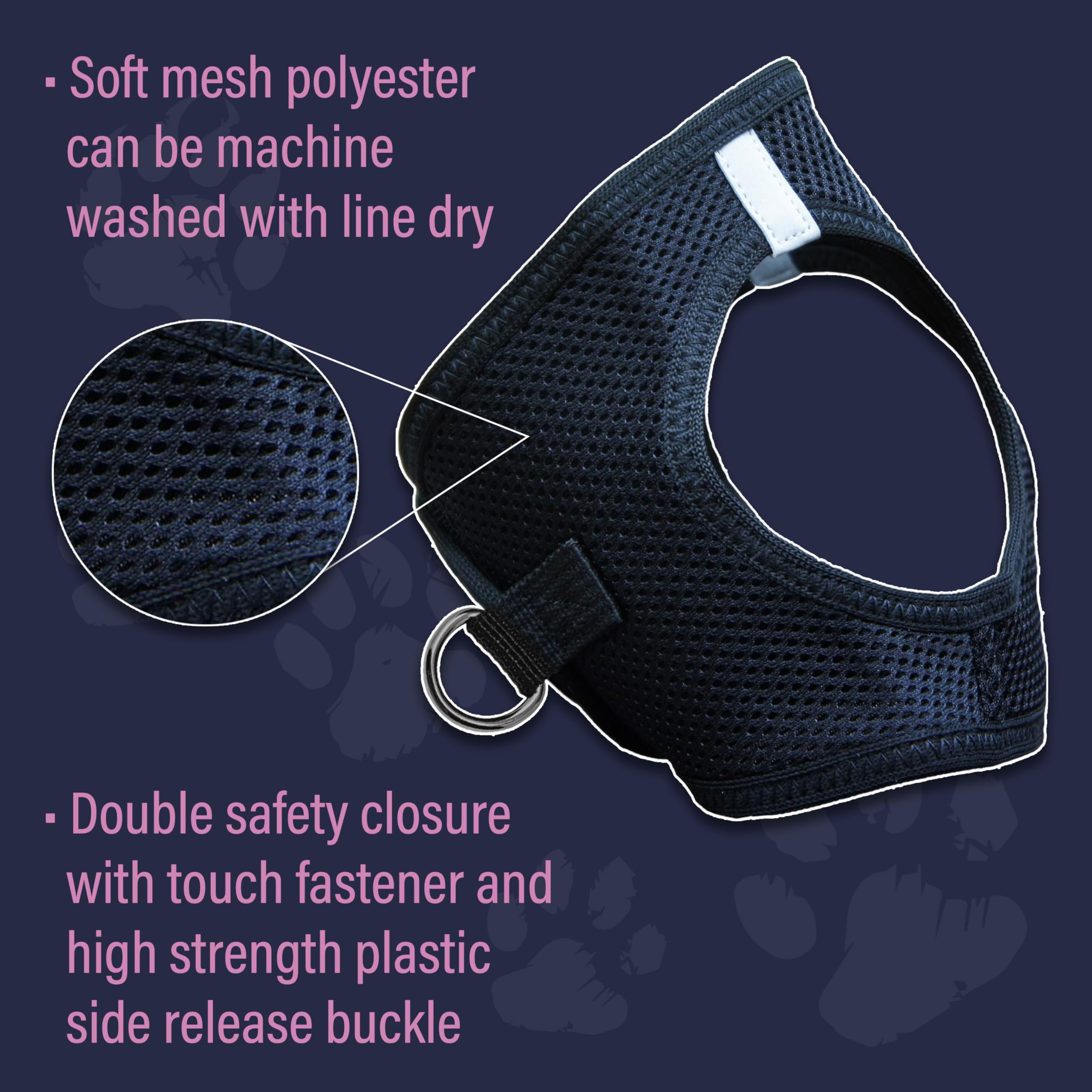 Doggie Design Dog Harness - No Choke Dog Harness, Dog Vest, Mesh Polyester, Pet Harness, Simple Step In And Go Design, Harness For Dog - Black, M
