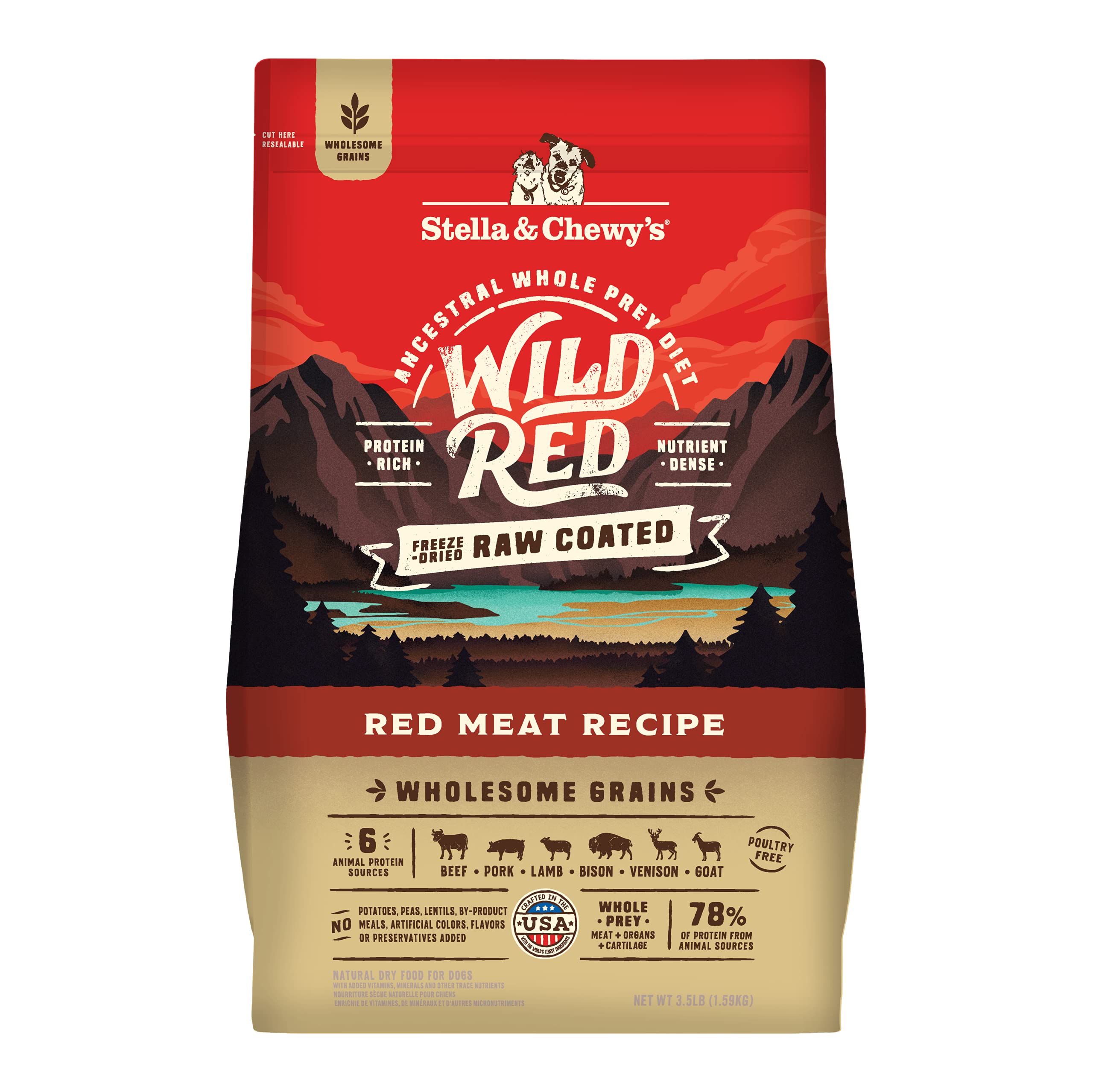 Stella & Chewys Wild Red Dry Dog Food Raw Coated High Protein Wholesome Grains Red Meat Recipe, 3.5 lb. Bag