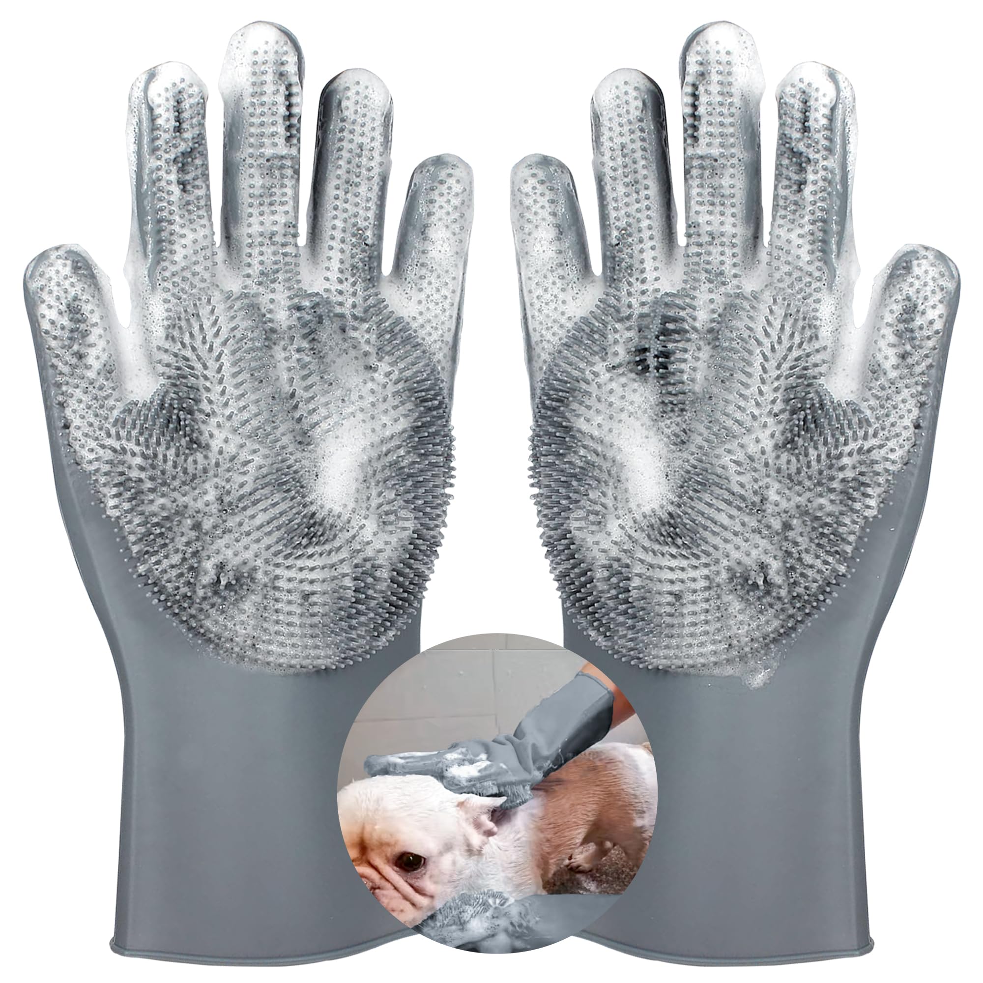 Suketil Pet Grooming Gloves,Dog Washing Gloves With HighDensity Teeth With Five Finger Design To Bathing And Massage For Dogs,C