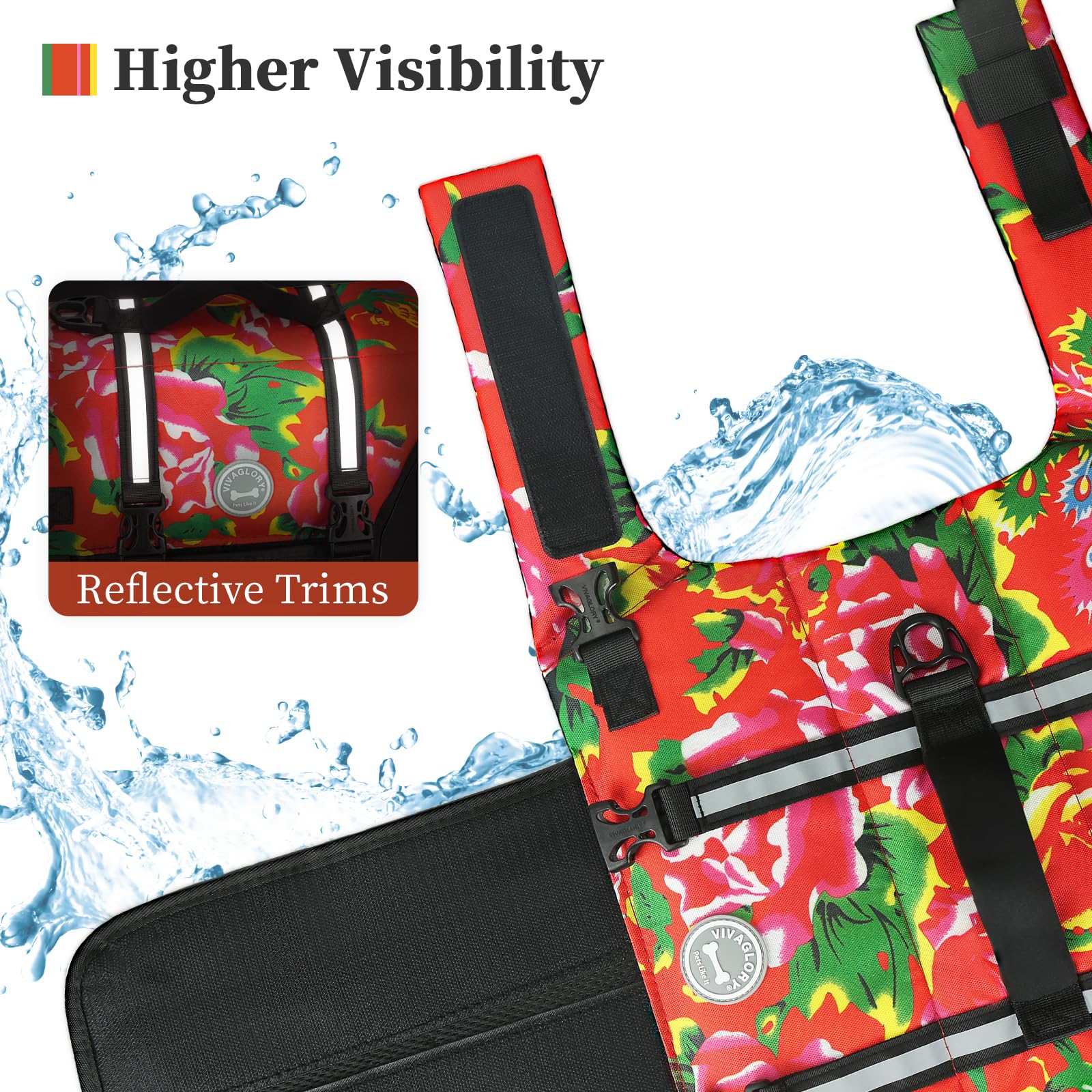 Vivaglory Ripstop Dog Life Jacket For Small Medium Large Dogs Boating, Dog Swimming Vest With Enhanced Buoyancy & Visibility, No