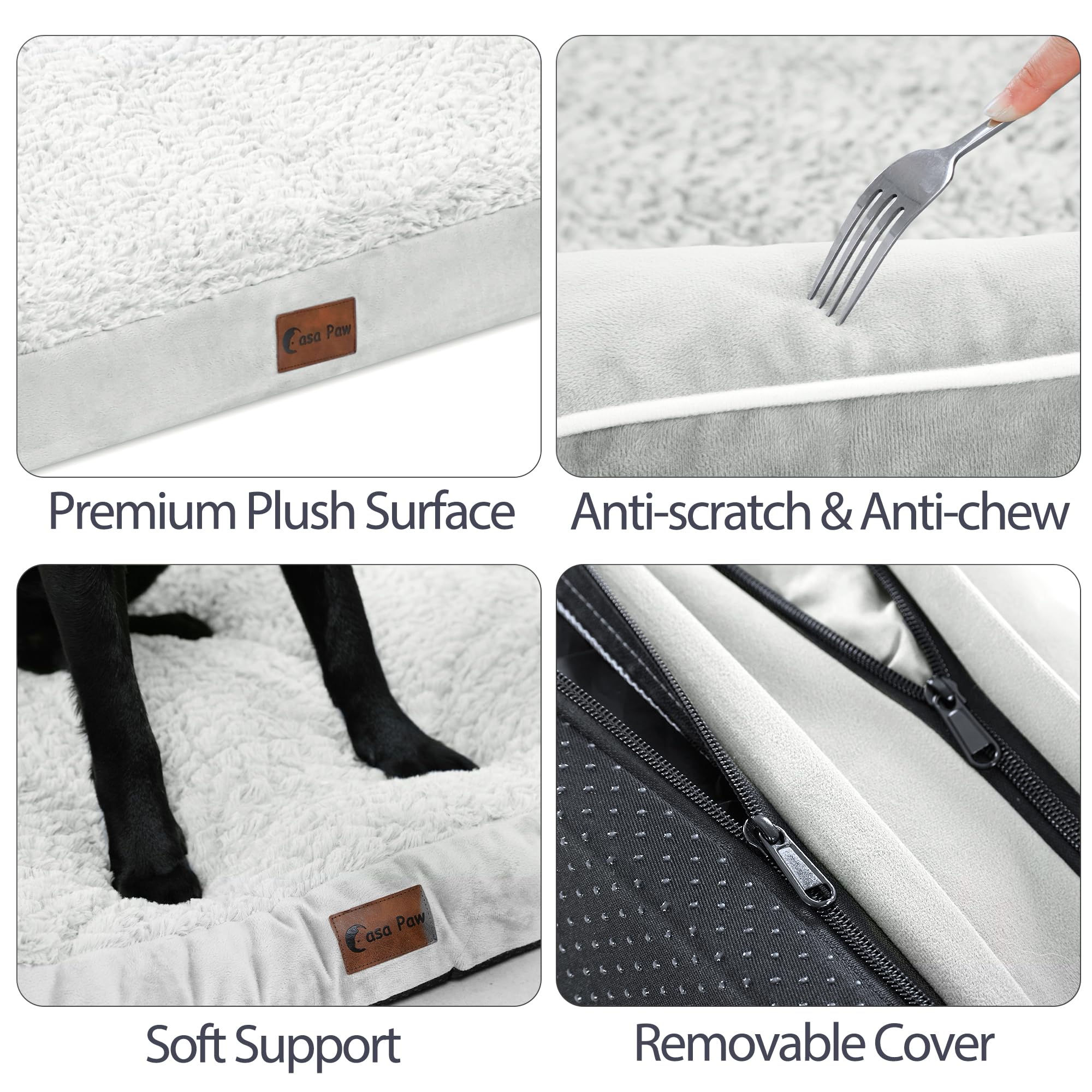 Casa Paw Orthopedic Dog Bed - X-Large Waterproof Memory Foam with Bolster, Grey White, 45"L x 35"W x 8"Th, Removable Washable Cover