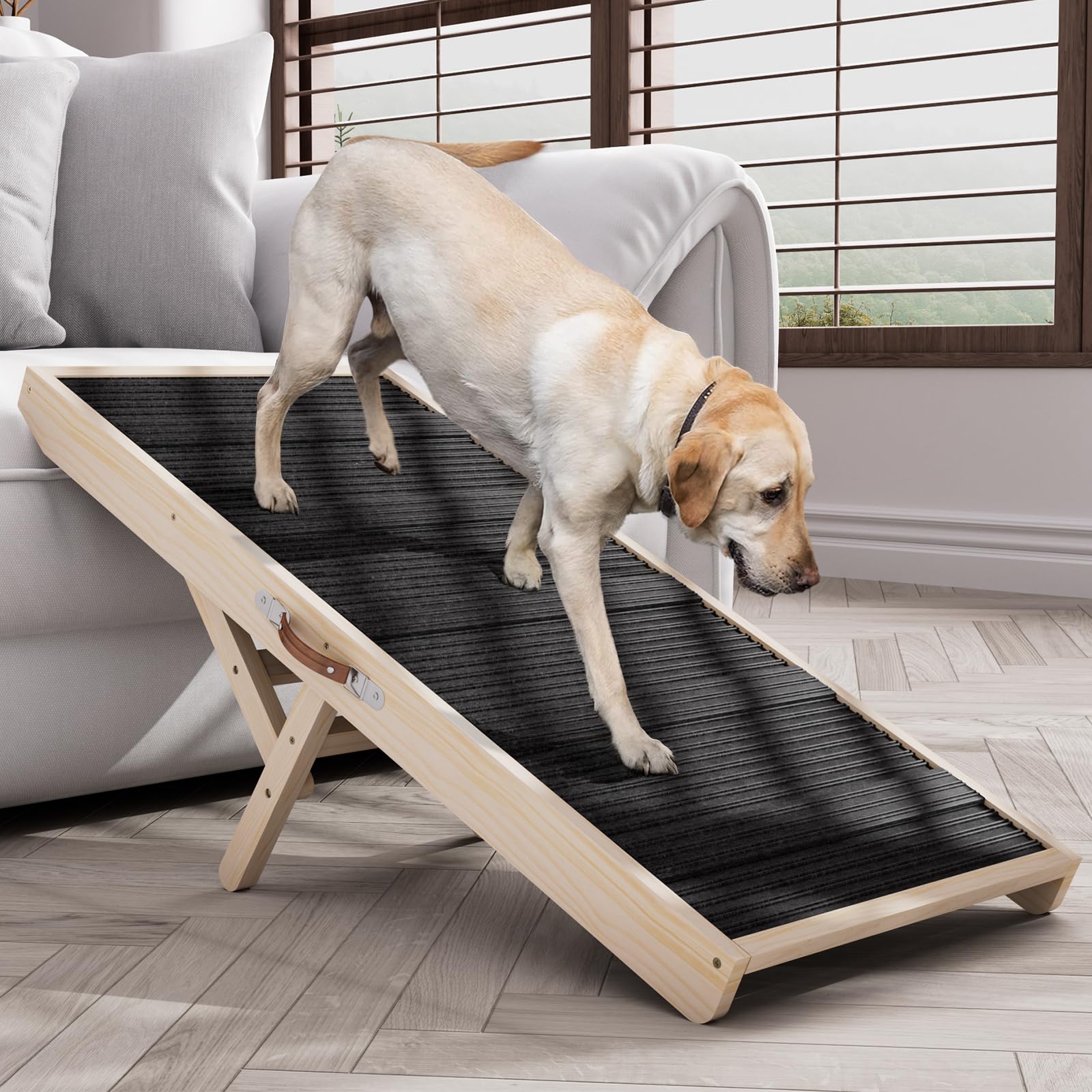 Tresbro Dog Ramp For Bed, 4 Level Adjustable 14.56'' To 24'' Dog Ramps With Anti-Slip Carpet & Carrying Handle, Portable Dog Ram