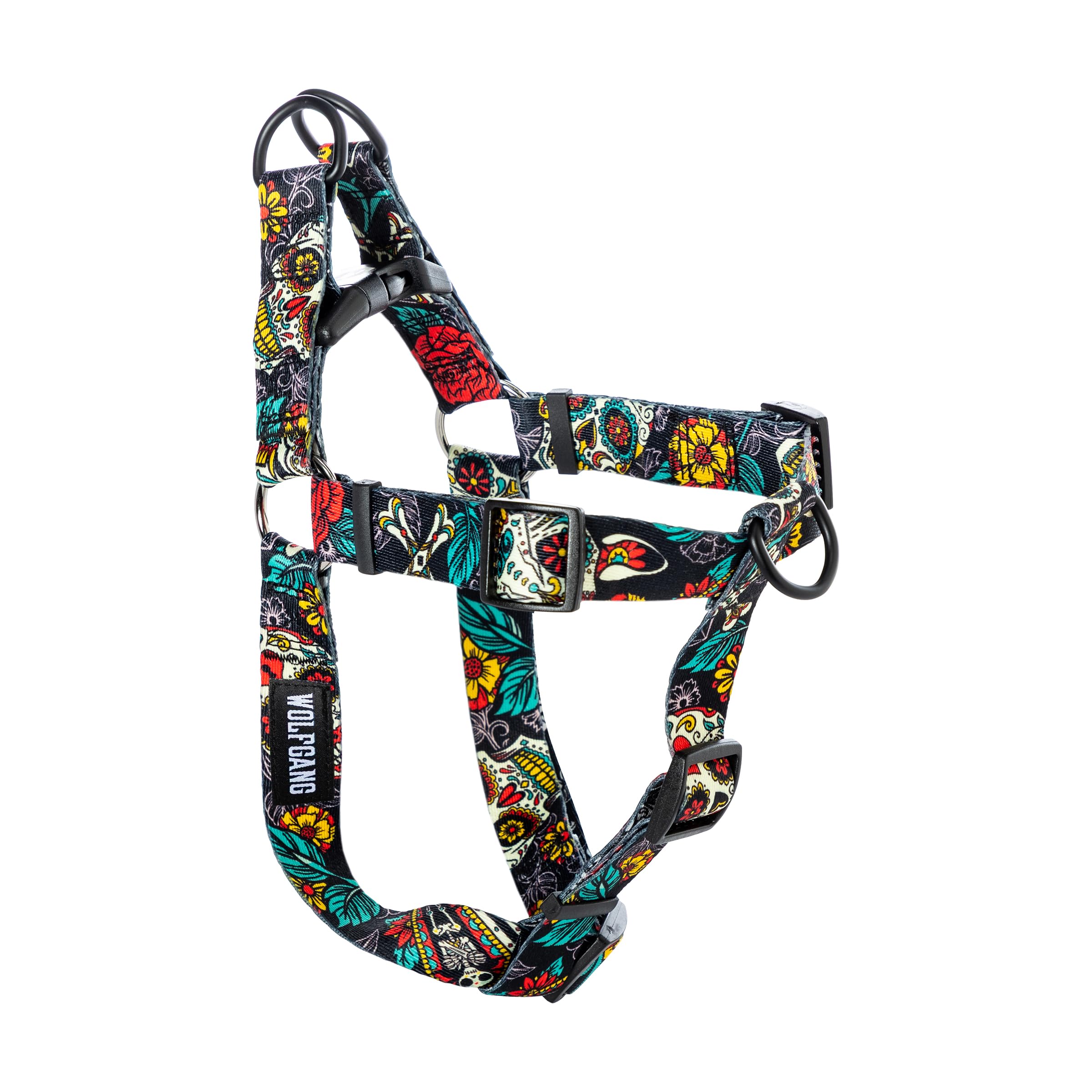 Wolfgang Heavy Duty Adjustable Dog Harness, Pull-Tested to Over 800 lbs for Walking & Training, LosMuertos Print, Medium