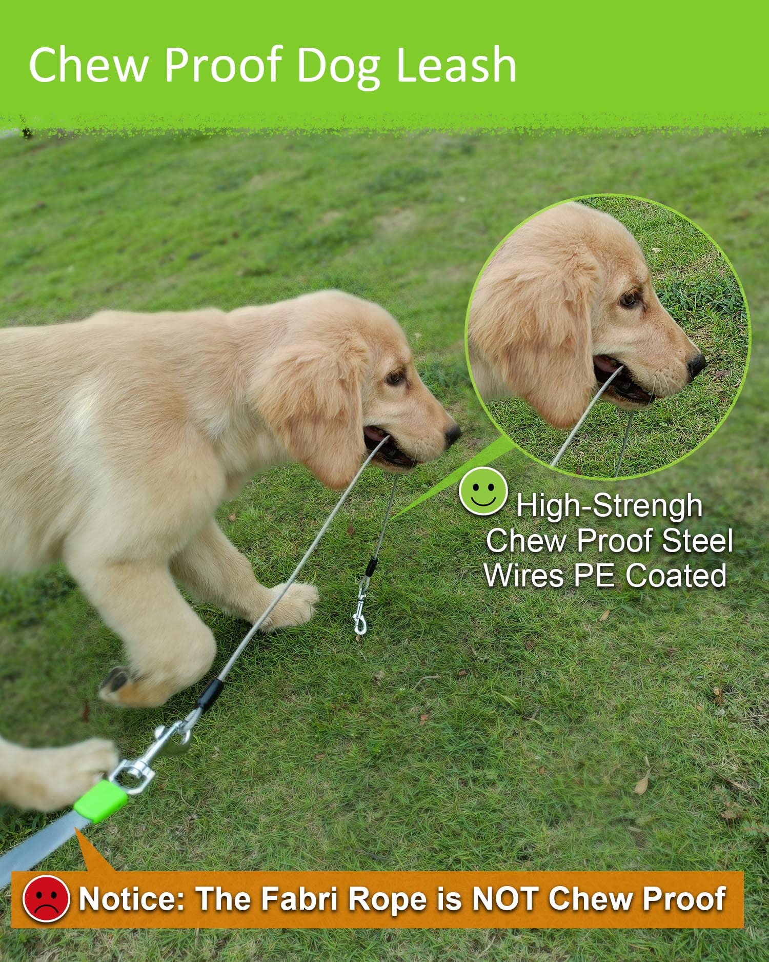 26Ft Long Chew Proof Retractable Dog Leash With 2 Heavy Duty Anti-Chewing Wire Ropes, 360° Tangle-Free Dog Lead With Anti-Slip Handle For Small/Medium/Large Dogs