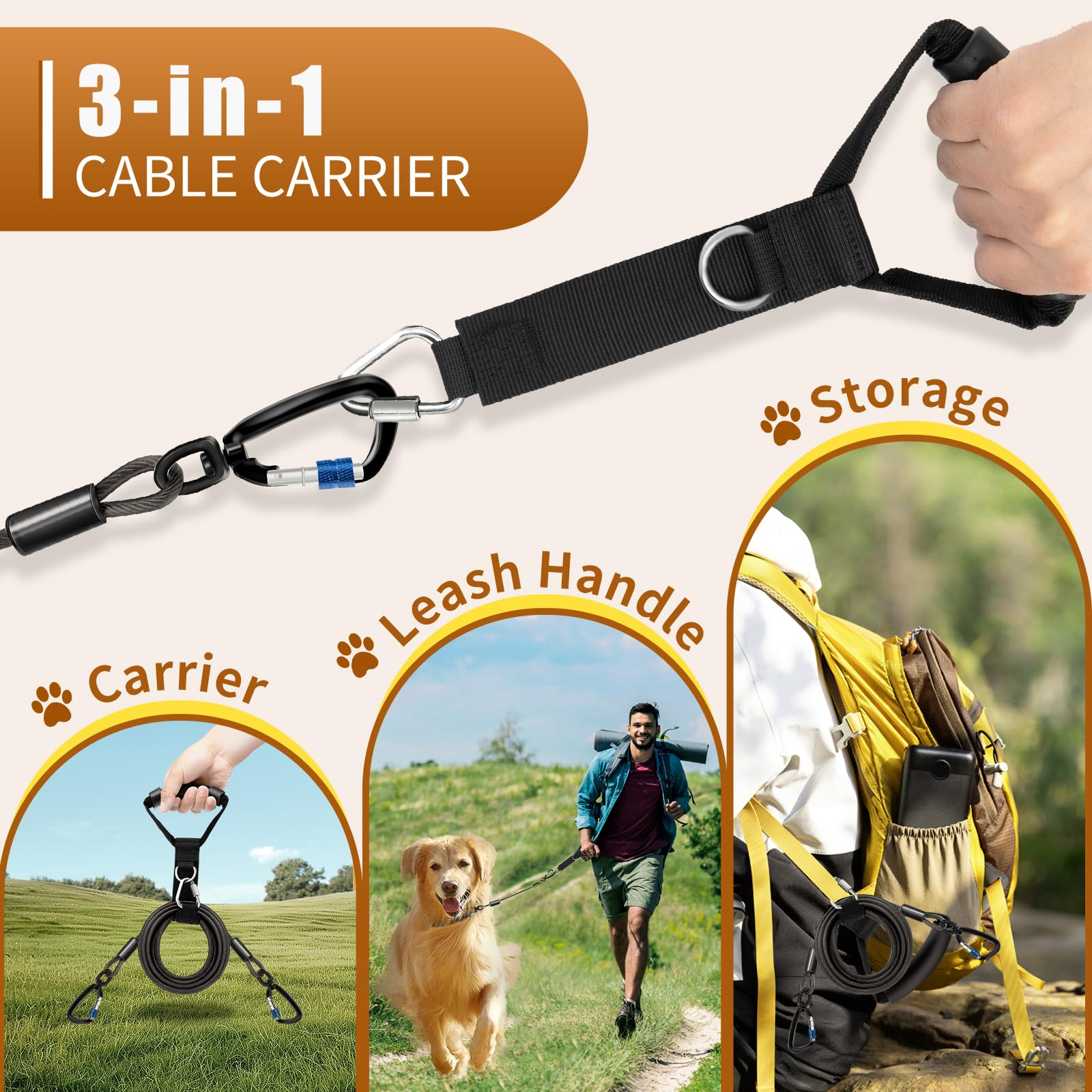 Duckygoo Heavy Duty Dog Tie Out Cable - Rust Proof Leash With Handle, No Tangle Tether For Medium To Large Dogs Up To 500Lbs, 30
