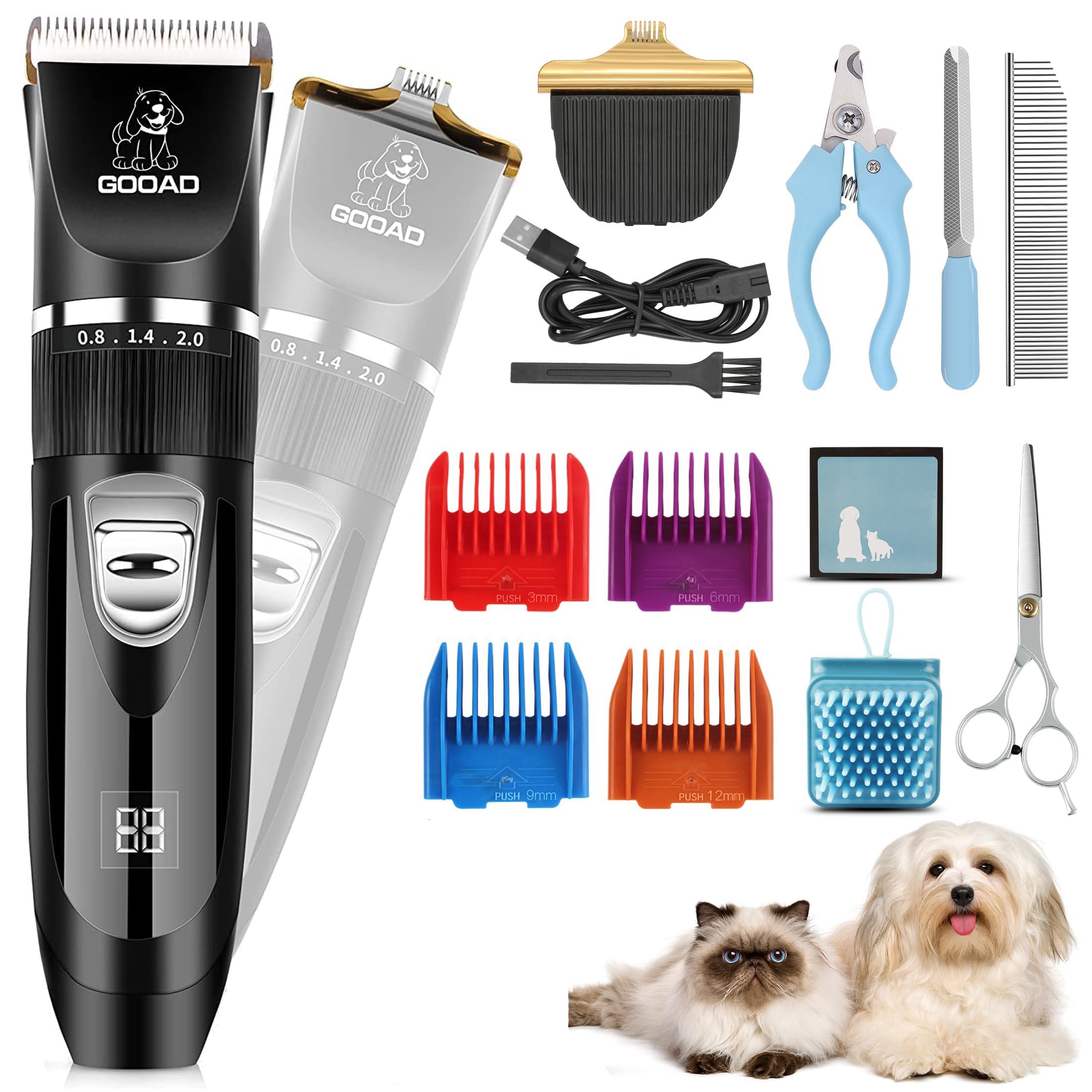 Gooad Dog Clippers Grooming Kit And Paw Trimmer,Low Noise,Electric Quiet,Rechargeable,Cordless,Pet Hair Clippers For Thick Coats