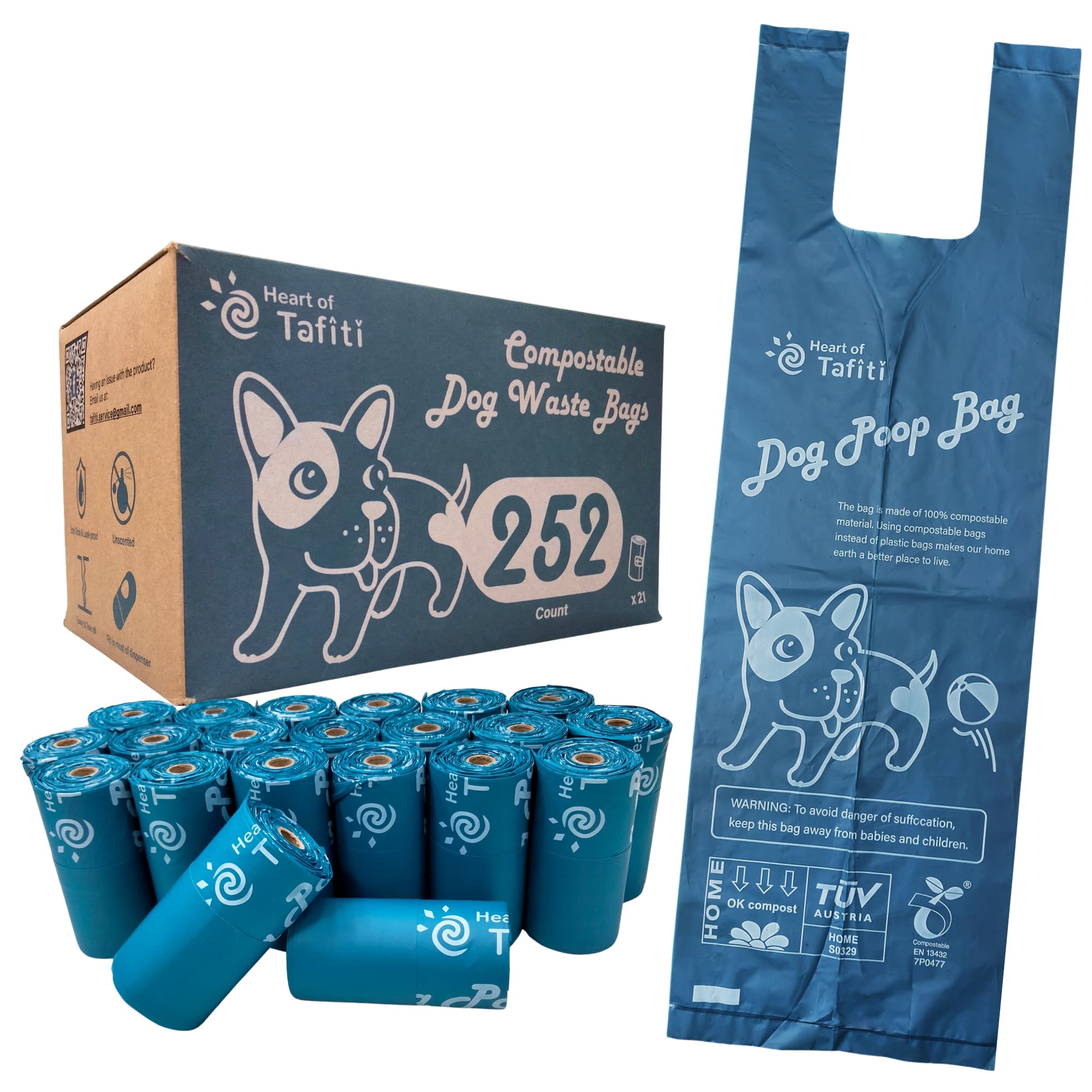 Heart of Tafiti Dog Poop Bags with Handles, Dog Poop Bags Rolls-252 Counts, Doggie Poop Bags, Dog Waste Bags, Certified Composta