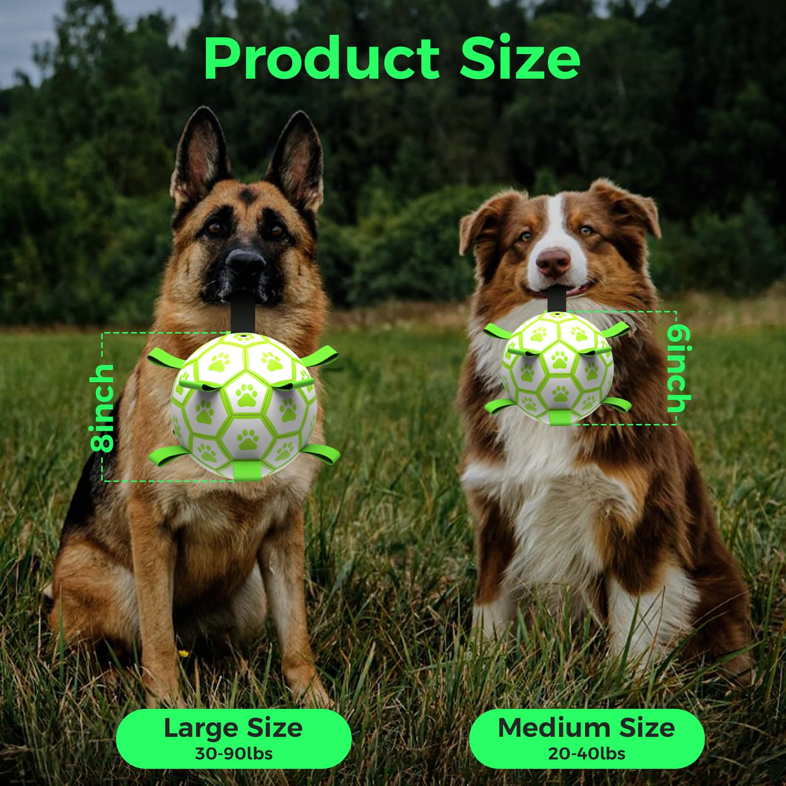QDAN Glow in The Dark Dog Toys Soccer Ball with Straps, Outdoor Interactive Doggy Toys, Puppy Birthday Gifts, Light Up Dog Balls