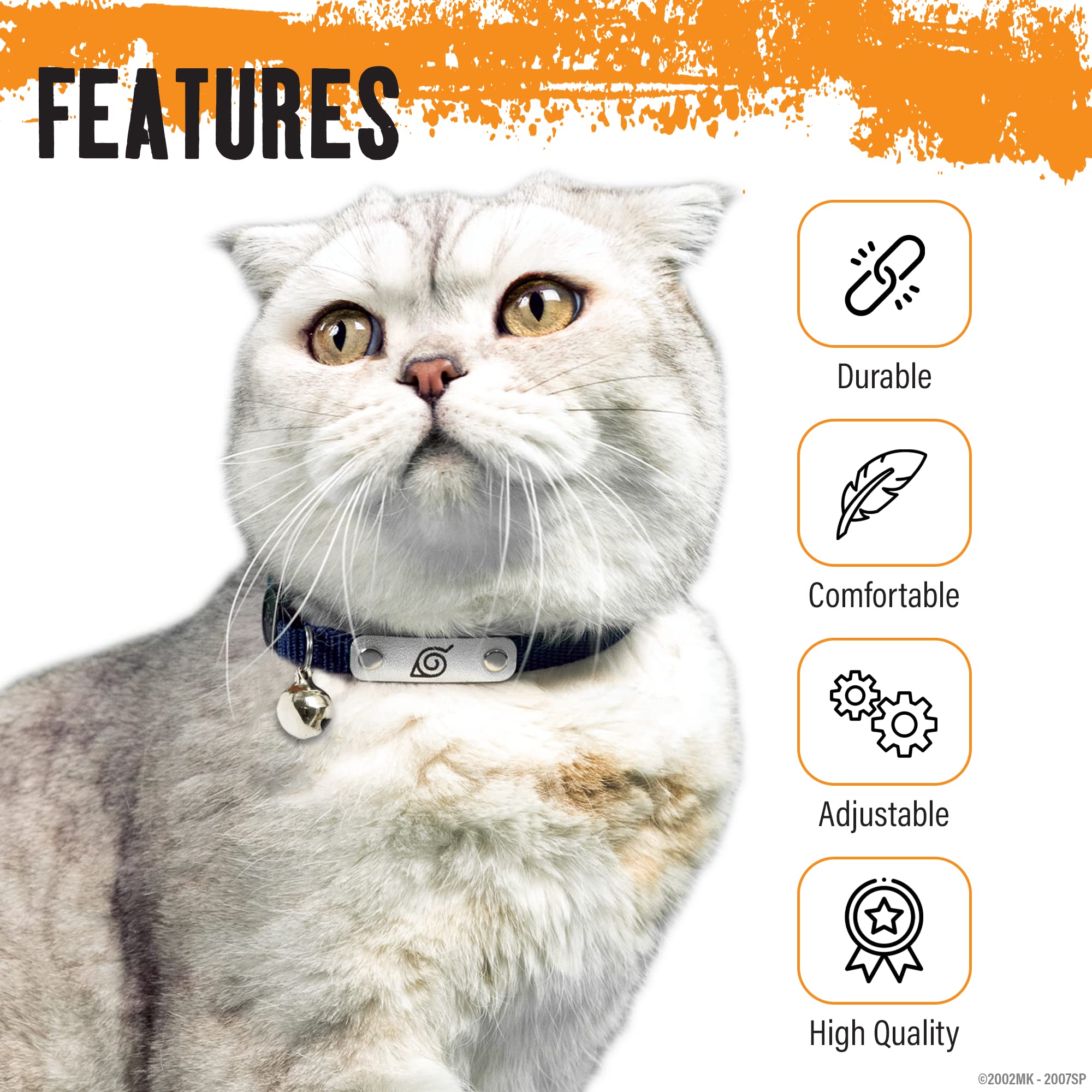 Naruto Cat Collars For Girl Cats, Boy Cats & Small Kitten Collar With Bell | Officially Licensed Naruto Shippuden Hidden Leaf Village Headband Breakaway Cat Collars For Naruto Gifts (Black, Ninja)