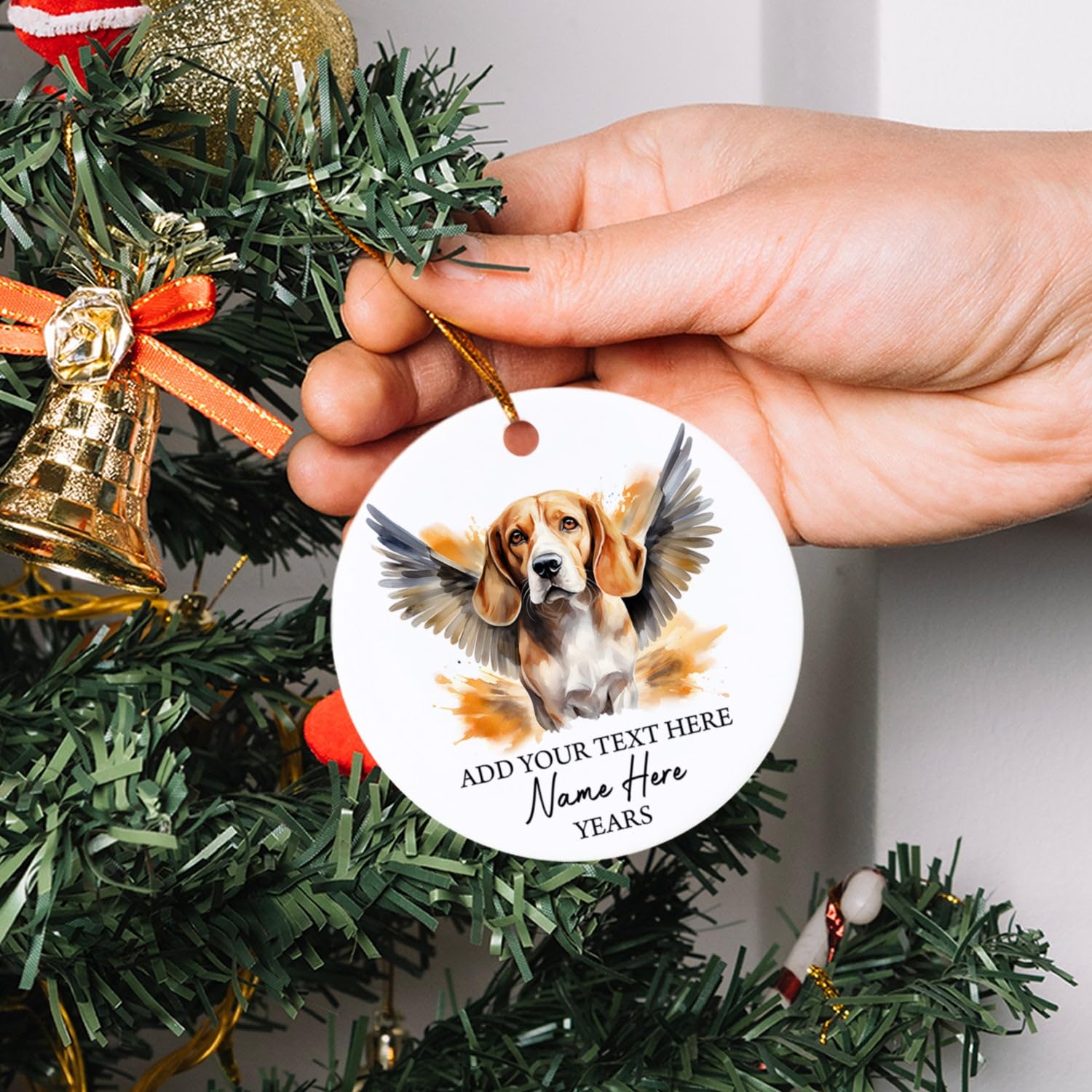 Beagle Dog With Angel Wings Christmas Ornament, Personalized Beagle Dog Memorial Ornament, Loss Of Pet Dog Sympathy Xmas Gifts, Customized Text Name & Year, In Loving Memory Of Beagle Dog Ornaments
