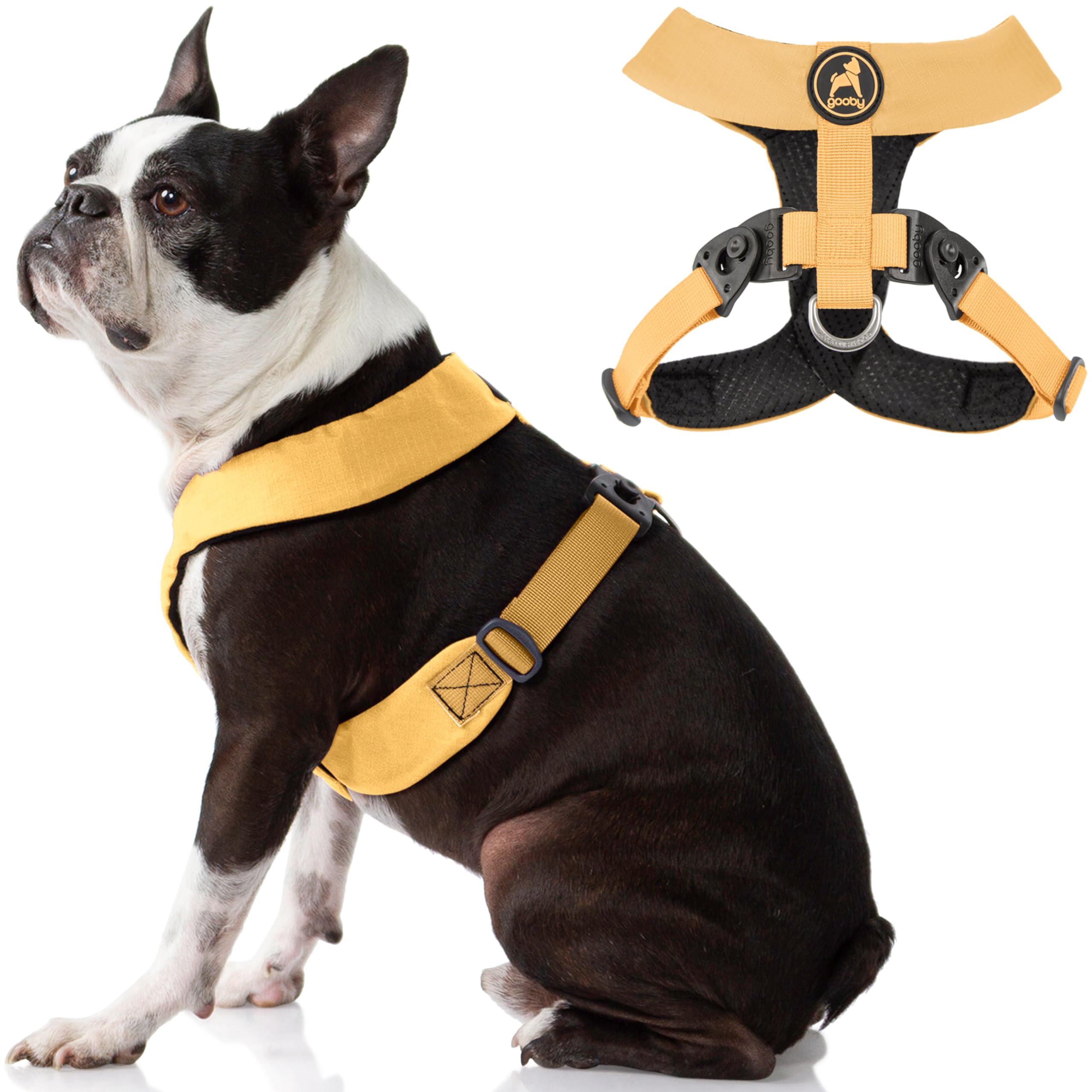 Gooby Comfort X Harness Dual Snap - Yellow, Large - No Pull Small Dog Harness with Rotational Buckles and Patented Choke-Free X 