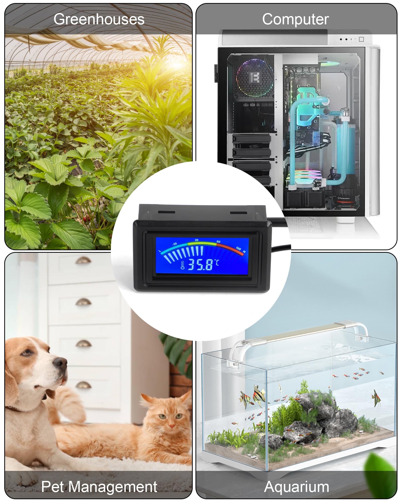 KEYNICE Digital Thermometer - USB Temperature Gauge with Sensor, ℉/℃ Switchable, LCD Display, Model AP-185-USB, Ideal for Aquarium & Indoor Use