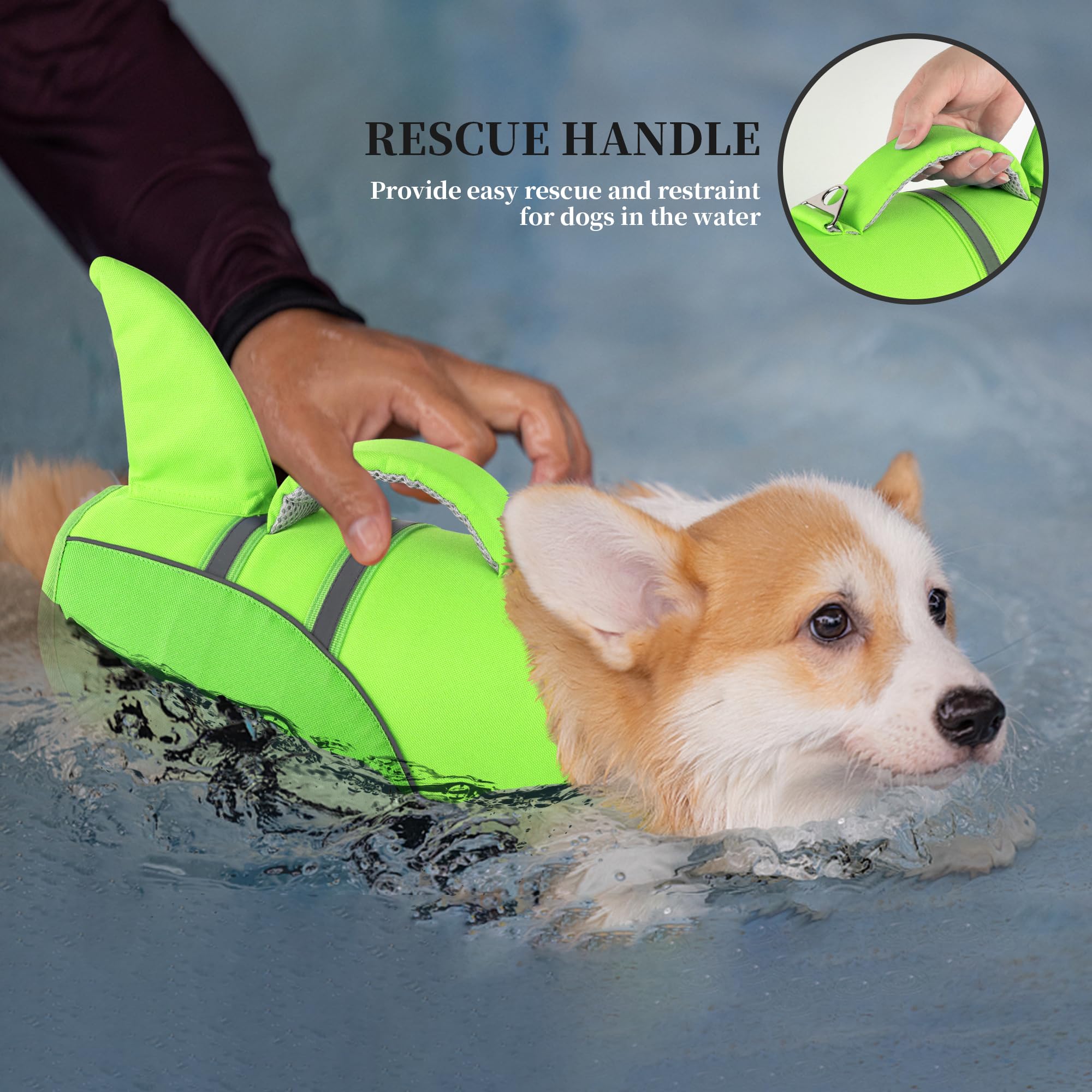 Yhomak Dog Life Jacket Shark, Reflective Dog Life Vest For Swimming Boating With Superior Buoyancy And Rescue Handle, Adjustable