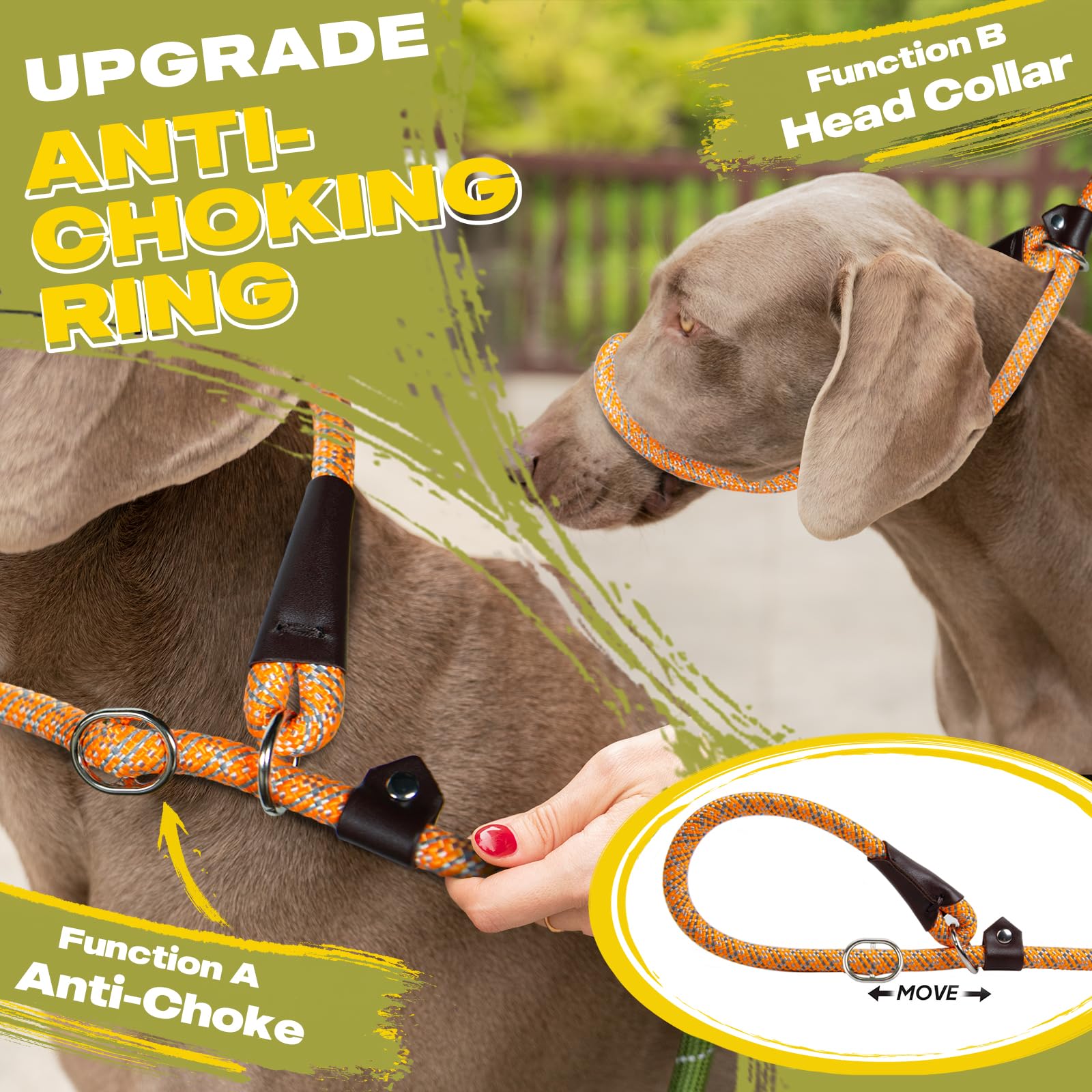 Fida Durable Slip Loop Lead For Large, Medium Dogs, 6 Ft X 1/2' Heavy Duty, Comfortable Strong Rope, No Pull Pet Training Leash With Highly Reflective, Orange