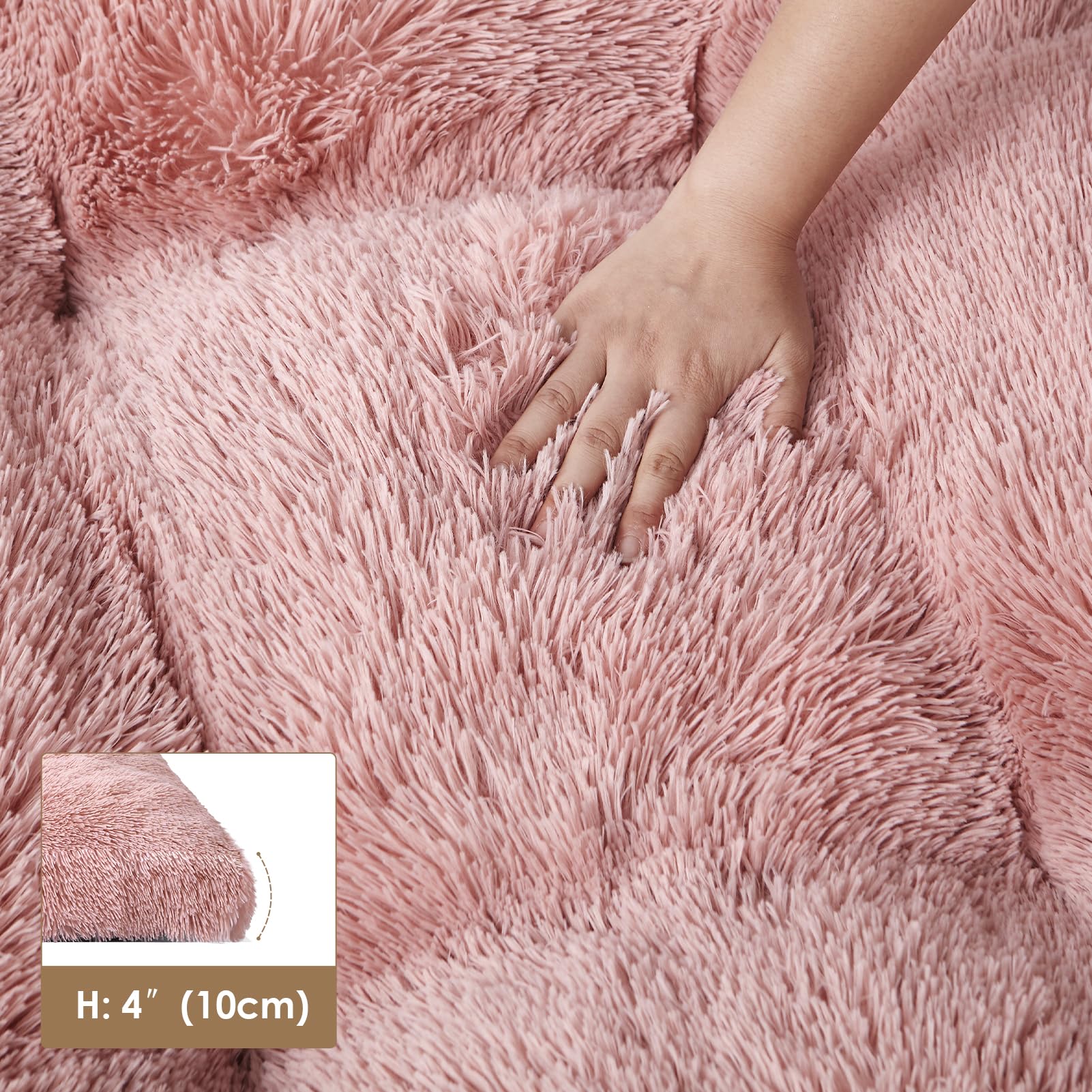 Eheyciga Fluffy Dog Crate Bed For Medium Dogs, Plush Faux Fur Dog Crate Pad, Calming Anti Anxiety Medium Dog Bed For Crate, Washable Soft Warm Dog Crate Mat With Non-Slip Bottom, Pink