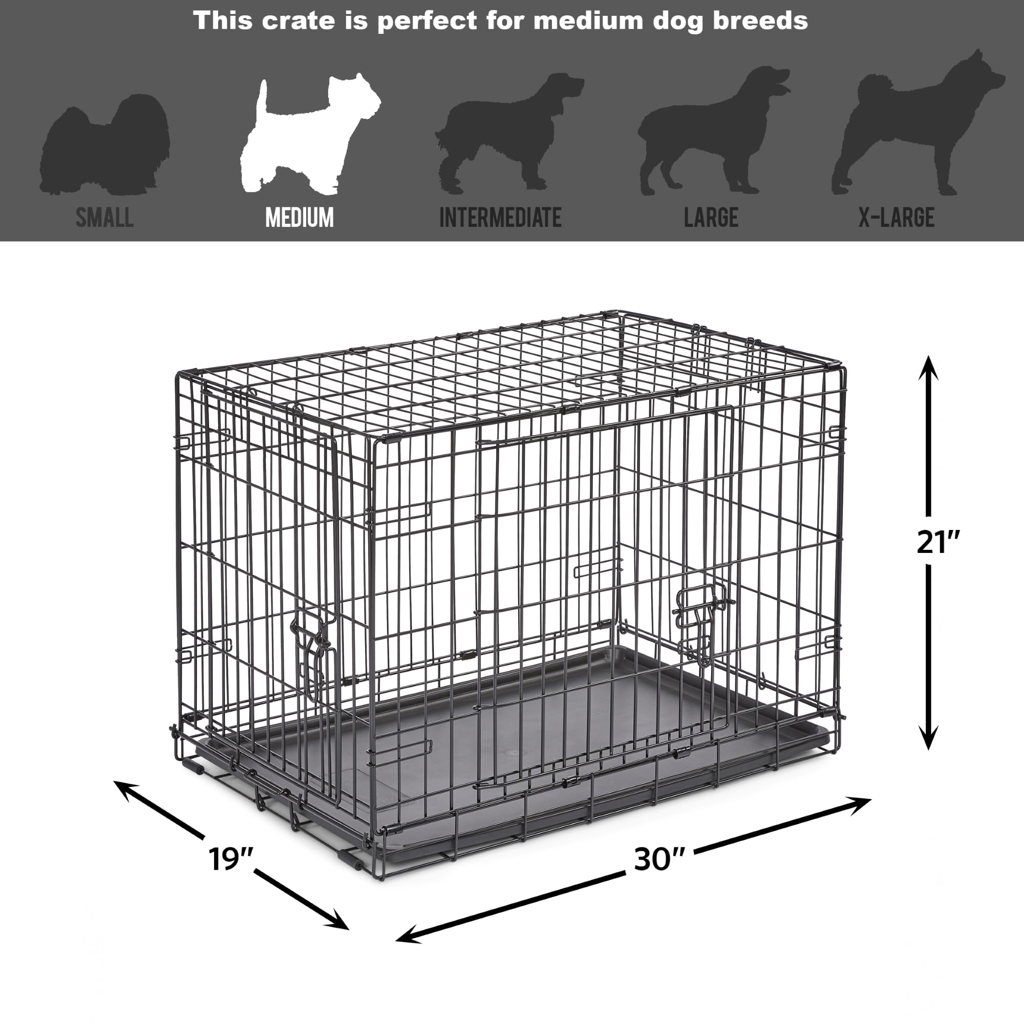 New World Newly Enhanced Double Door New World Dog Crate, Includes Leak-Proof Pan, Floor Protecting Feet, & New Patented Features, 30 Inch