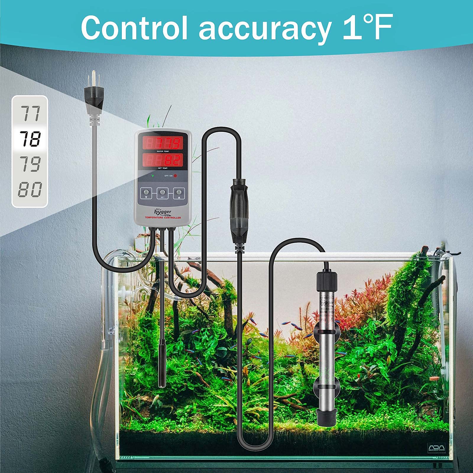 Hygger Pinpoint Saltwater Aquarium Heater With Digital Thermostat Ic Temp Controller, Titanium Tube Submersible Fish Tank Heater For Coral Reef 200 Watt