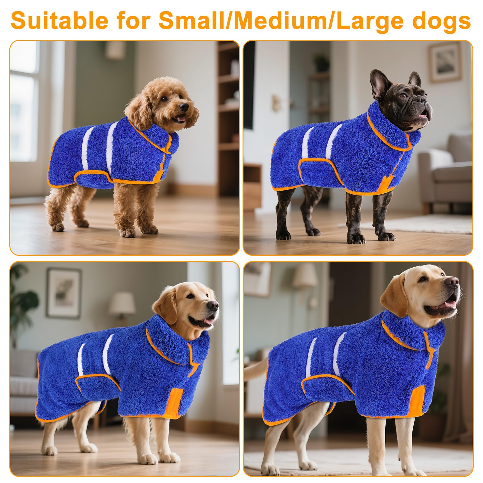 Bienbee Dog Bathrobe, Quick Drying XL Super Absorbent Polyester Robe, Dark Blue for After Bath Dogs