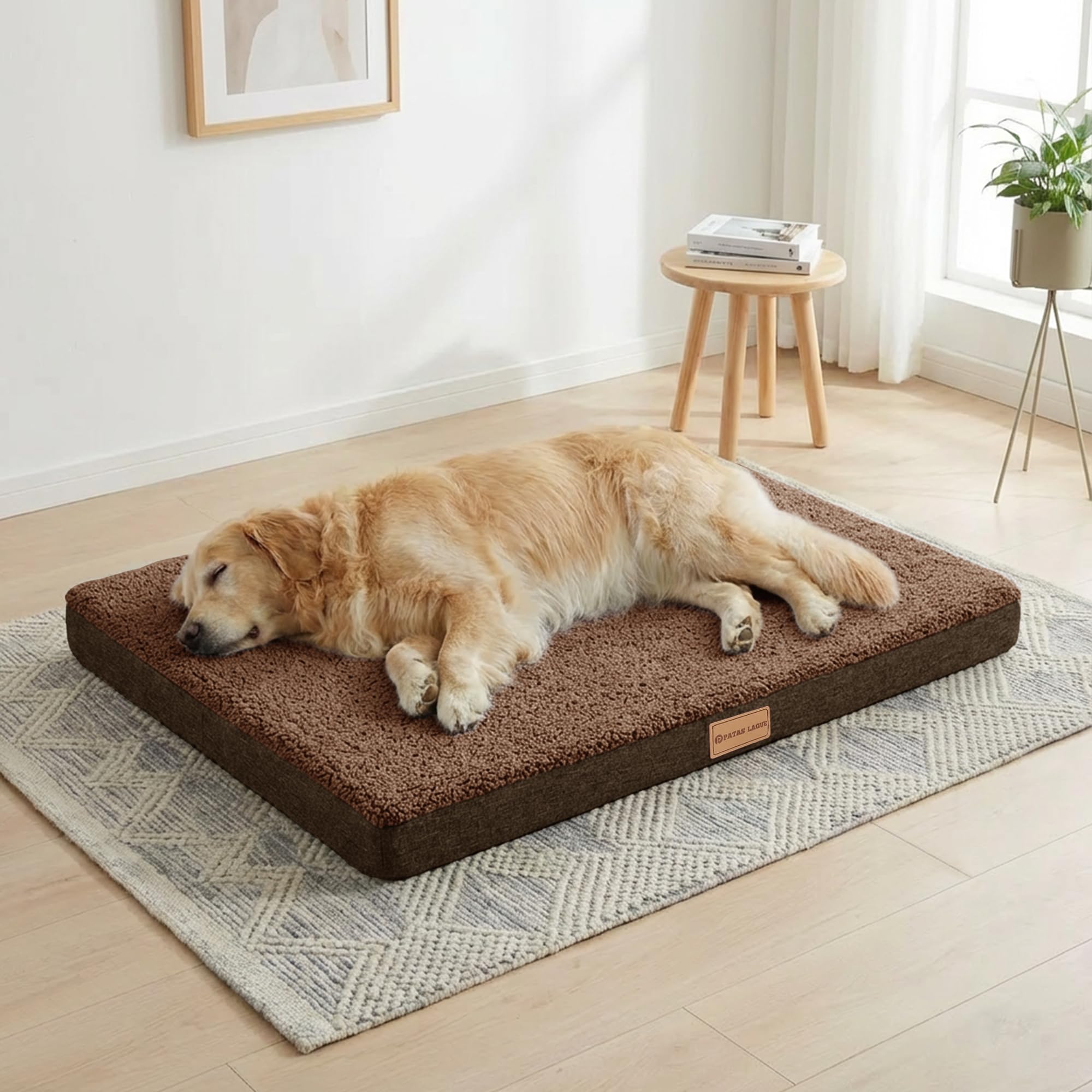 Patas Lague Orthopedic XL Dog Bed Large Sized Dog 48''X30'', Soft Waterproof Egg Crate Foam Large Pet Crate Beds Mat with Remova