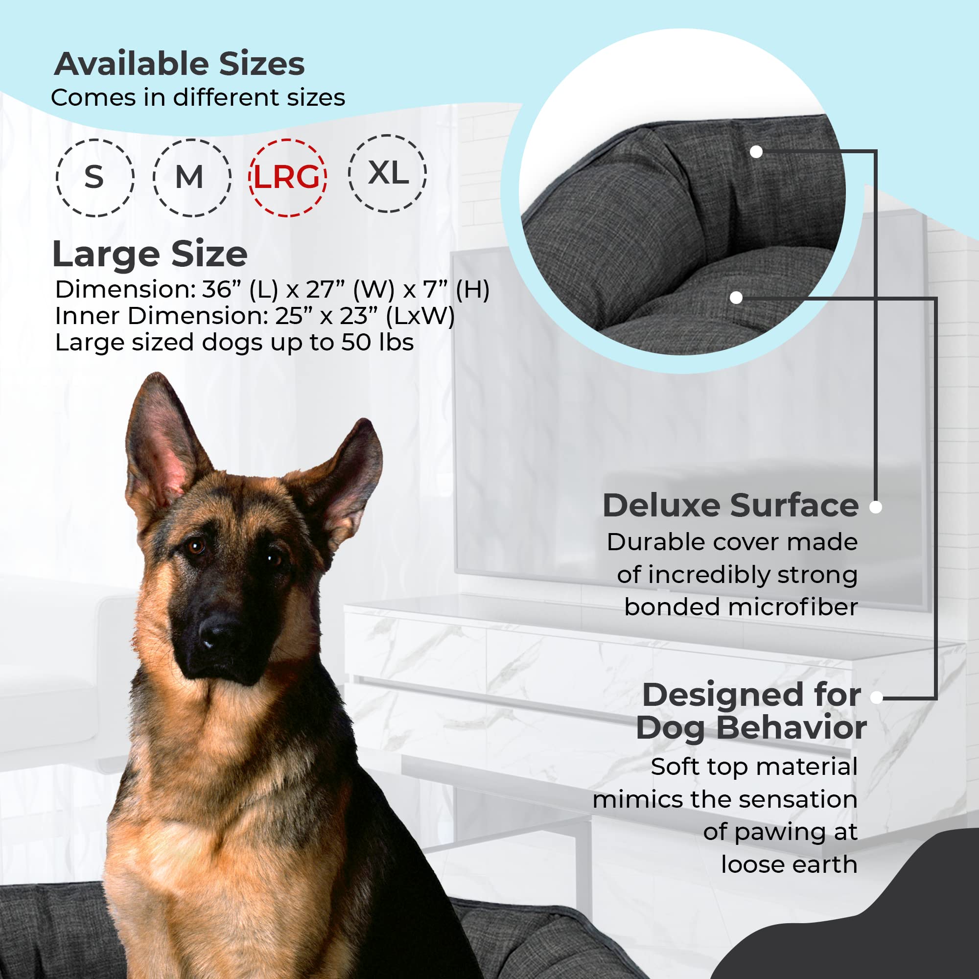 Bowsers Reversible Dog Bed - Hypoallergenic Lounger, Tufted Cushion, Storm, Large, 1.0"L x 27.0"W x 7.0"Th
