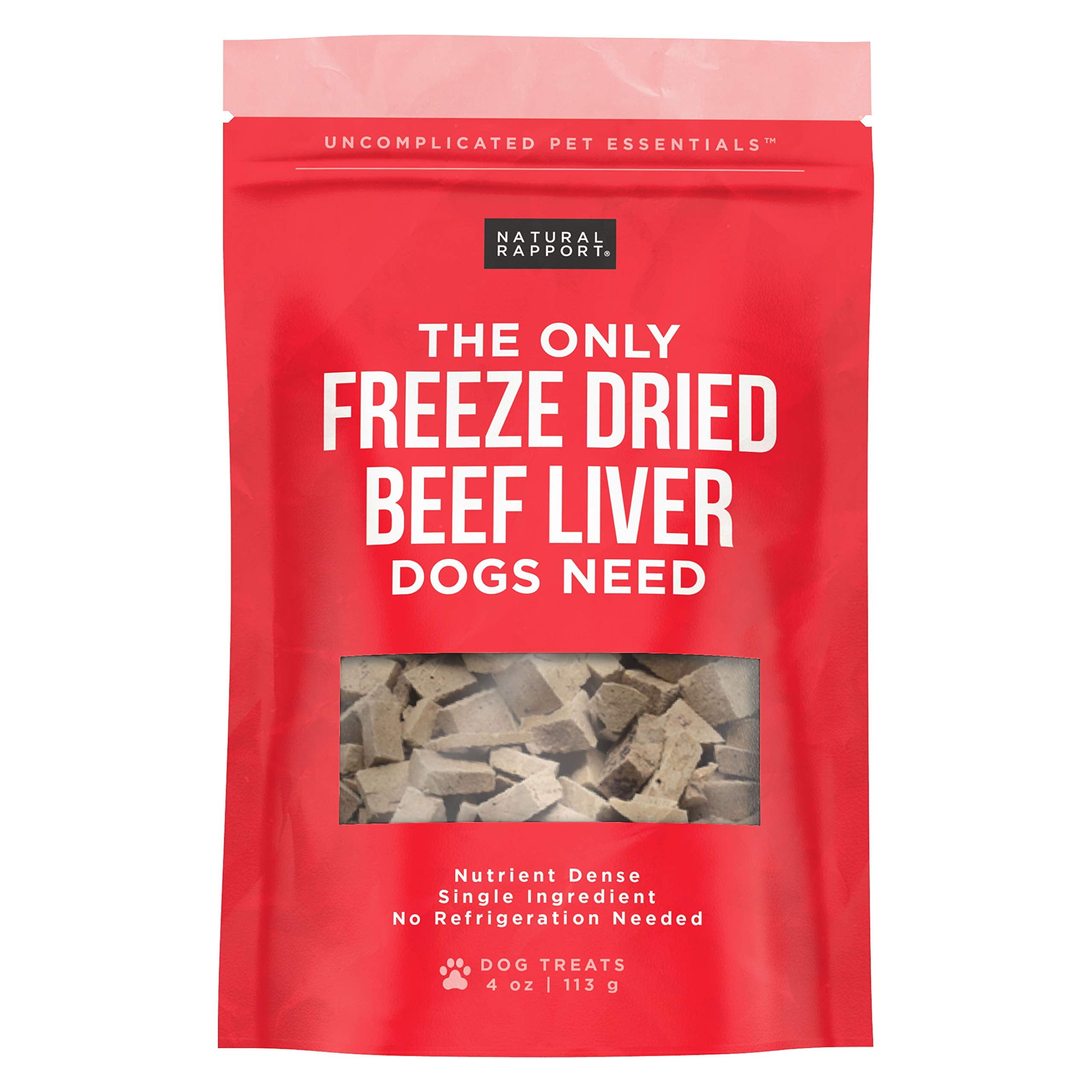Natural Rapport Beef Liver Dog Treats - Grain-Free Freeze Dried Bites, 4 oz. for Small & Large Dogs