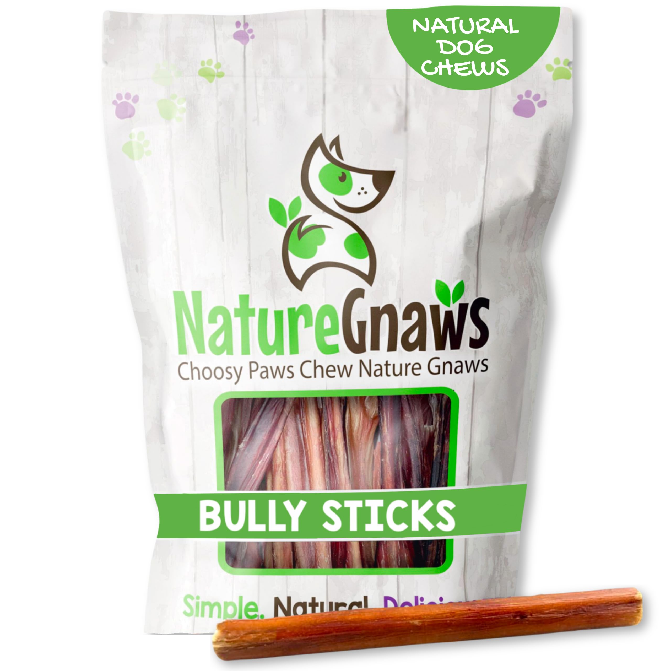 Nature Gnaws Thin Bully Sticks for Dogs 5-6 (1Lb) - Mixed Thickness - Long Lasting for Small Dogs and Puppies - Natural Thin Bee