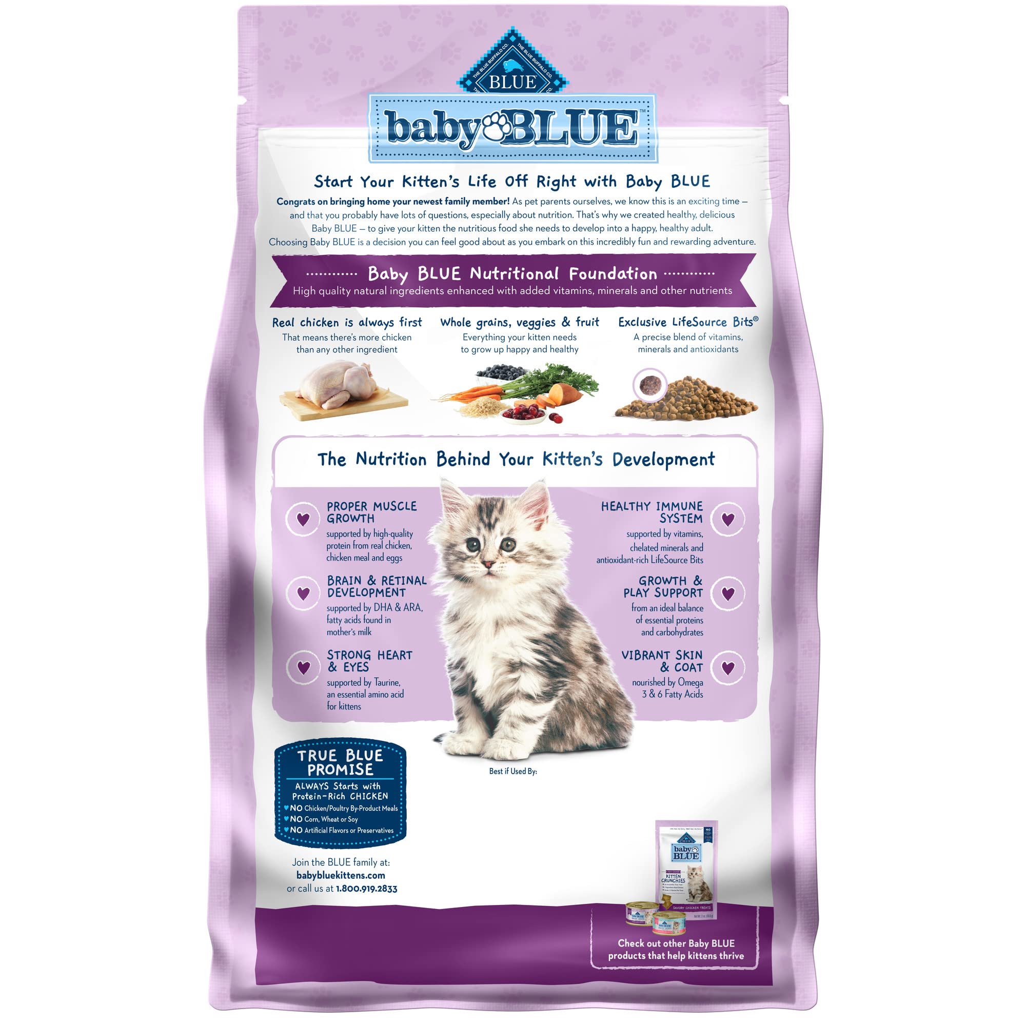 Blue Buffalo Baby Blue Natural Dry Food for Kittens, Healthy Growth Formula with DHA, Chicken and Brown Rice Recipe, 5-lb. Bag