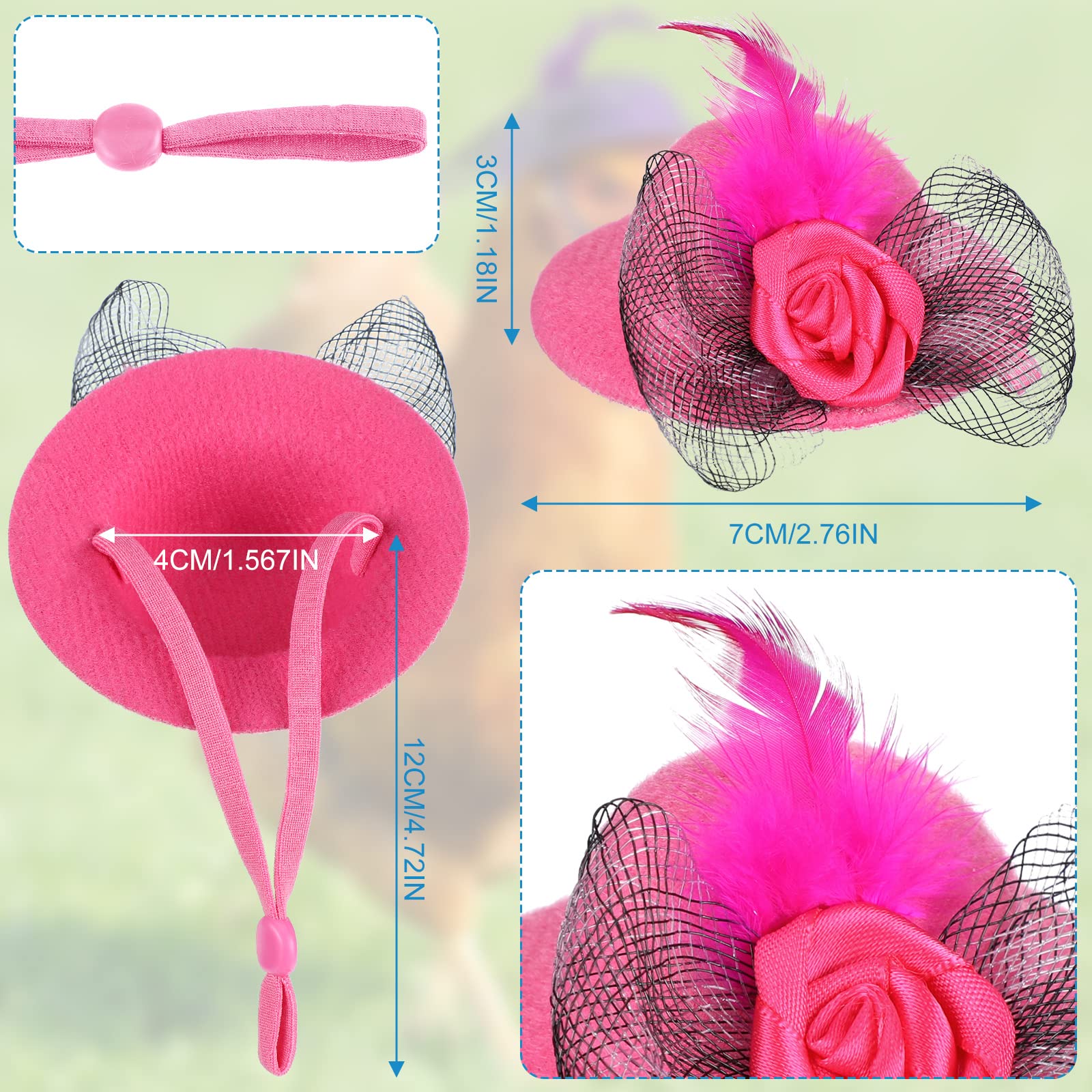 6 Pieces Chicken Hats For Hens Tiny Pets Funny Halloween Accessories Feather Top Hat With Adjustable Elastic Chin Strap Rooster Duck Parrot Poultry Stylish Show Costume (Simple Style)