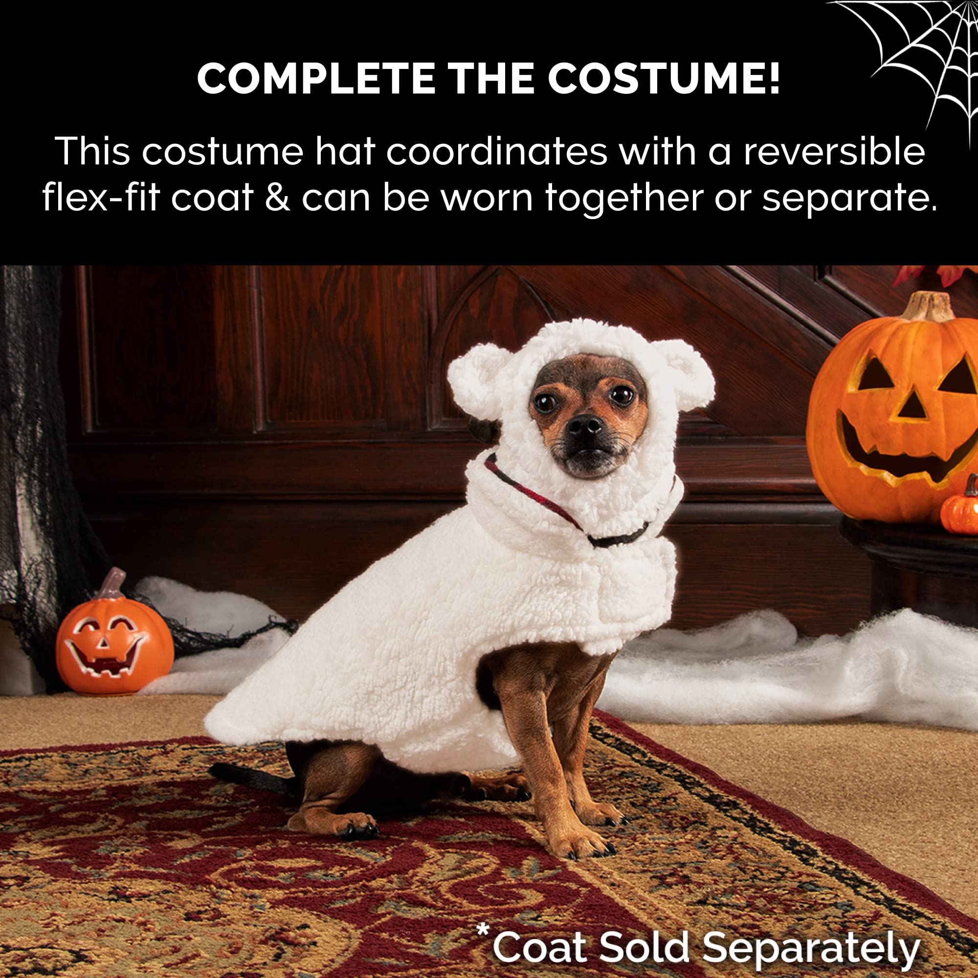 Furhaven Medium Dog Hat Flex-Fit Polar Bear Sherpa Halloween Costume, Washable - Cream, Medium