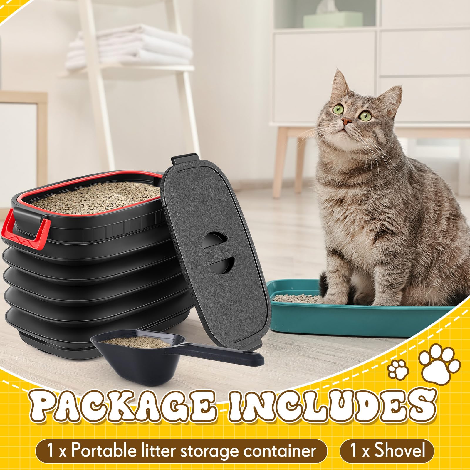 Reallnaive Portable Litter Storage Container With 1 Shovel Leakproof Multi Purpose Sealable Retractable Bucket With Airtight Lid