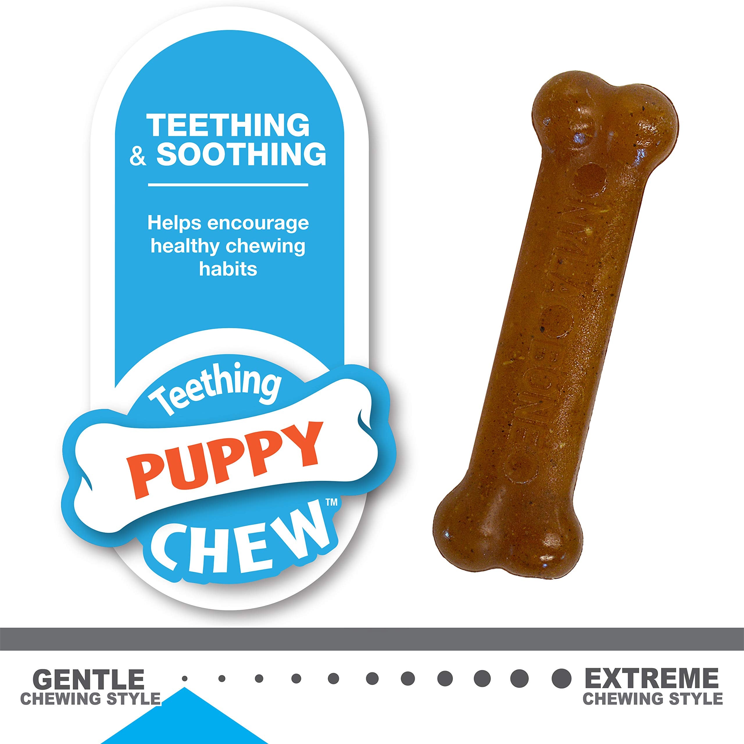 Nylabone Classic Puppy Chew Toy Twin Pack - Puppy Chew Toys For Teething - Puppy Supplies - Chicken & Peanut Butter Flavor, X-Small/Petite (2 Count)