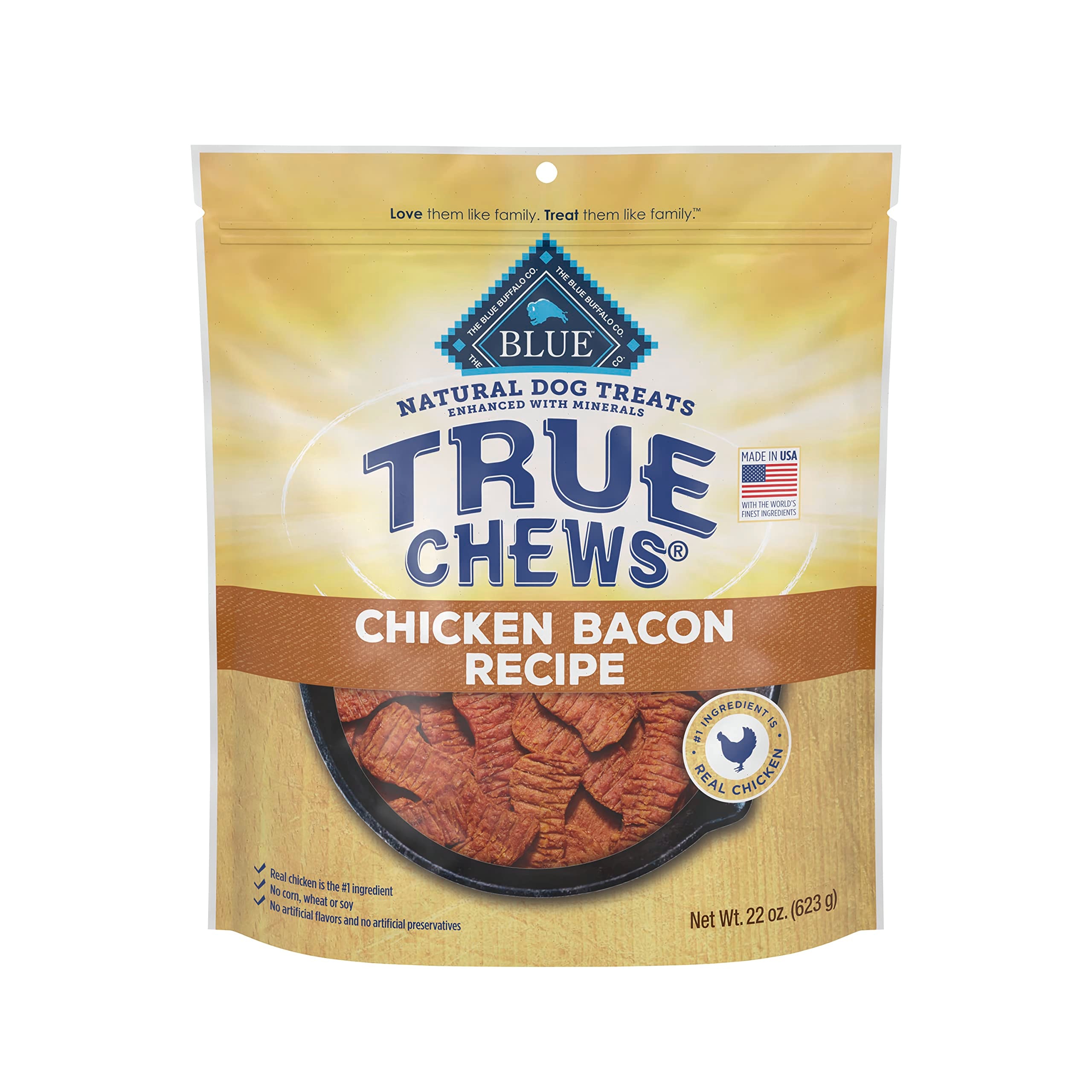 Blue Buffalo True Chews Dog Treats, Made in the USA with Natural Ingredients, Chicken Bacon Recipe, 22-oz Bag