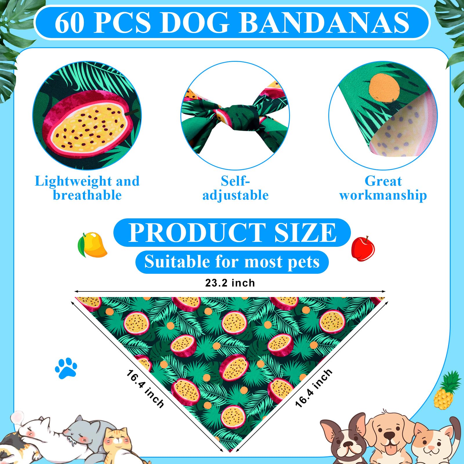 Sanwuta 108 Pcs Dog Bandanas Bulk for Summer Soft Breathable Dog Multi Color Fruits Bow Ties Adjustable Pet Collar Bowtie Triang