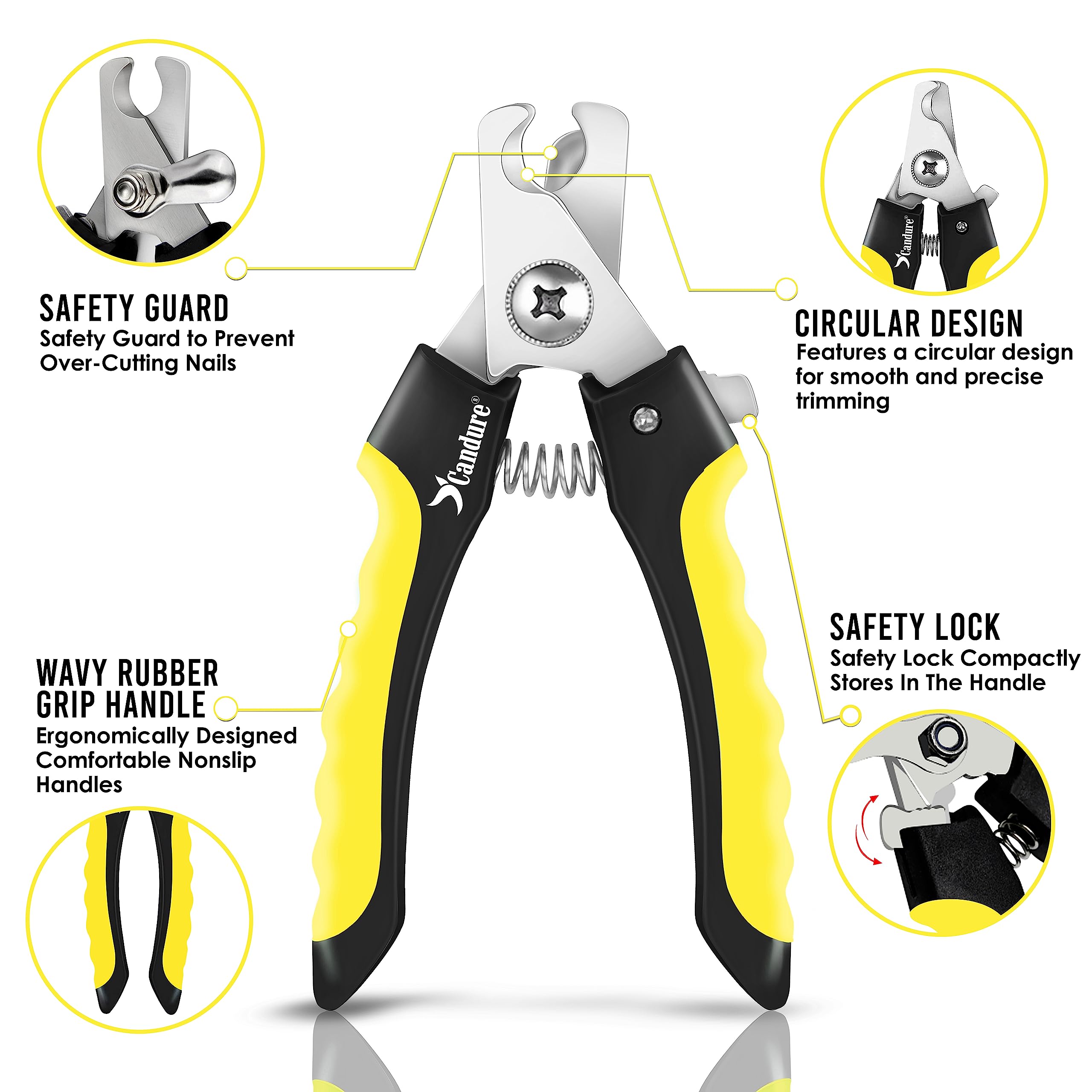 Candure Dog Nail Clippers - Professional Stainless Steel Trimmers for Small to Medium Breeds, Medium Size, Yellow, Model GB