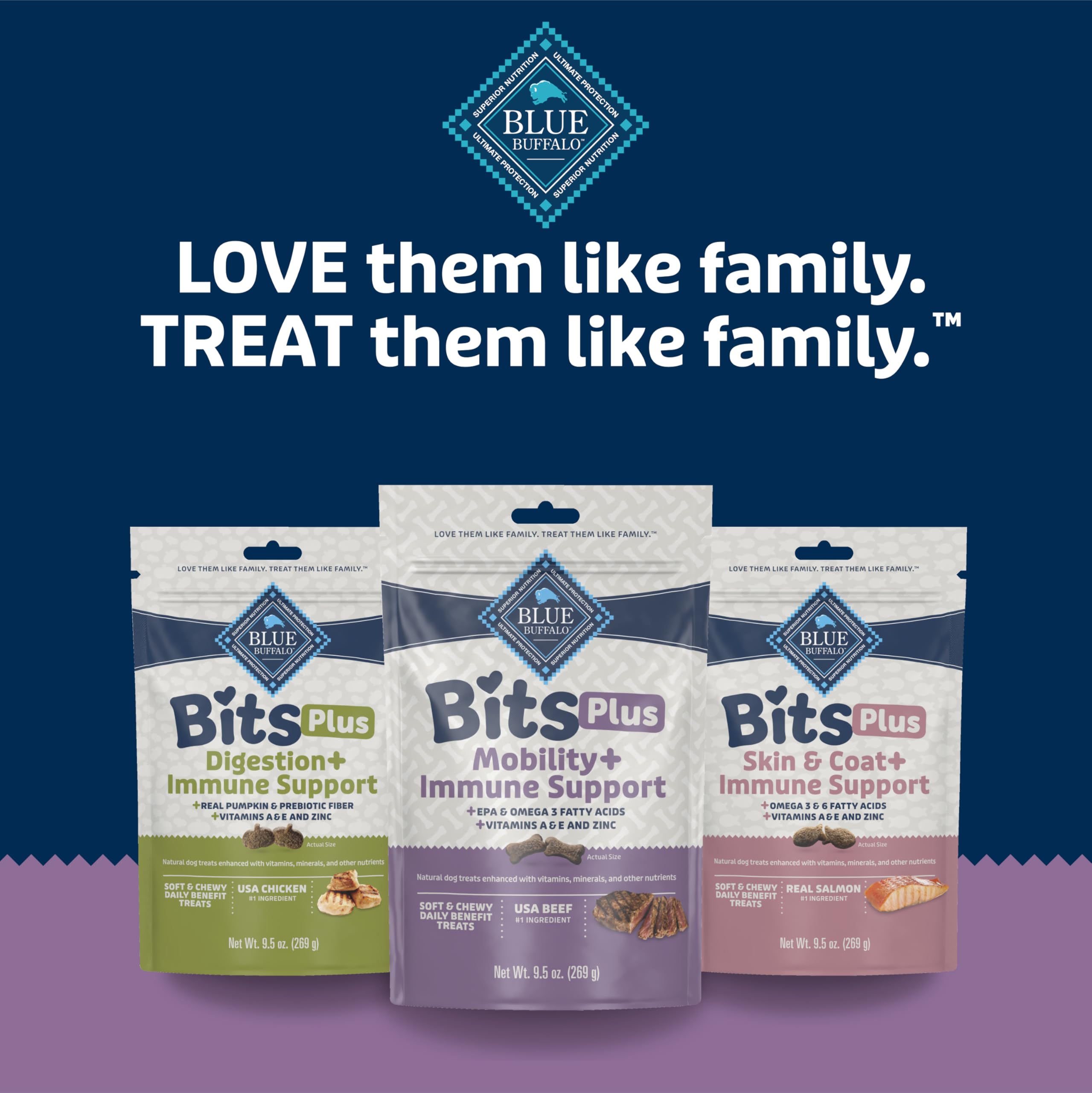 Blue Buffalo Blue Bits Plus Mobility and Immune Support Soft Dog Treats, Beef, 9.5-oz. Bag