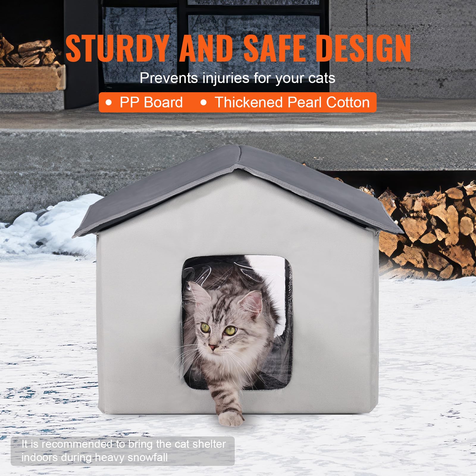 VEVOR Heated Cat House, Outdoor Kitty Shelter, 600D Oxford Cloth Foldable Cat Shelter with Heated Pad for Winter to Stay Warm an