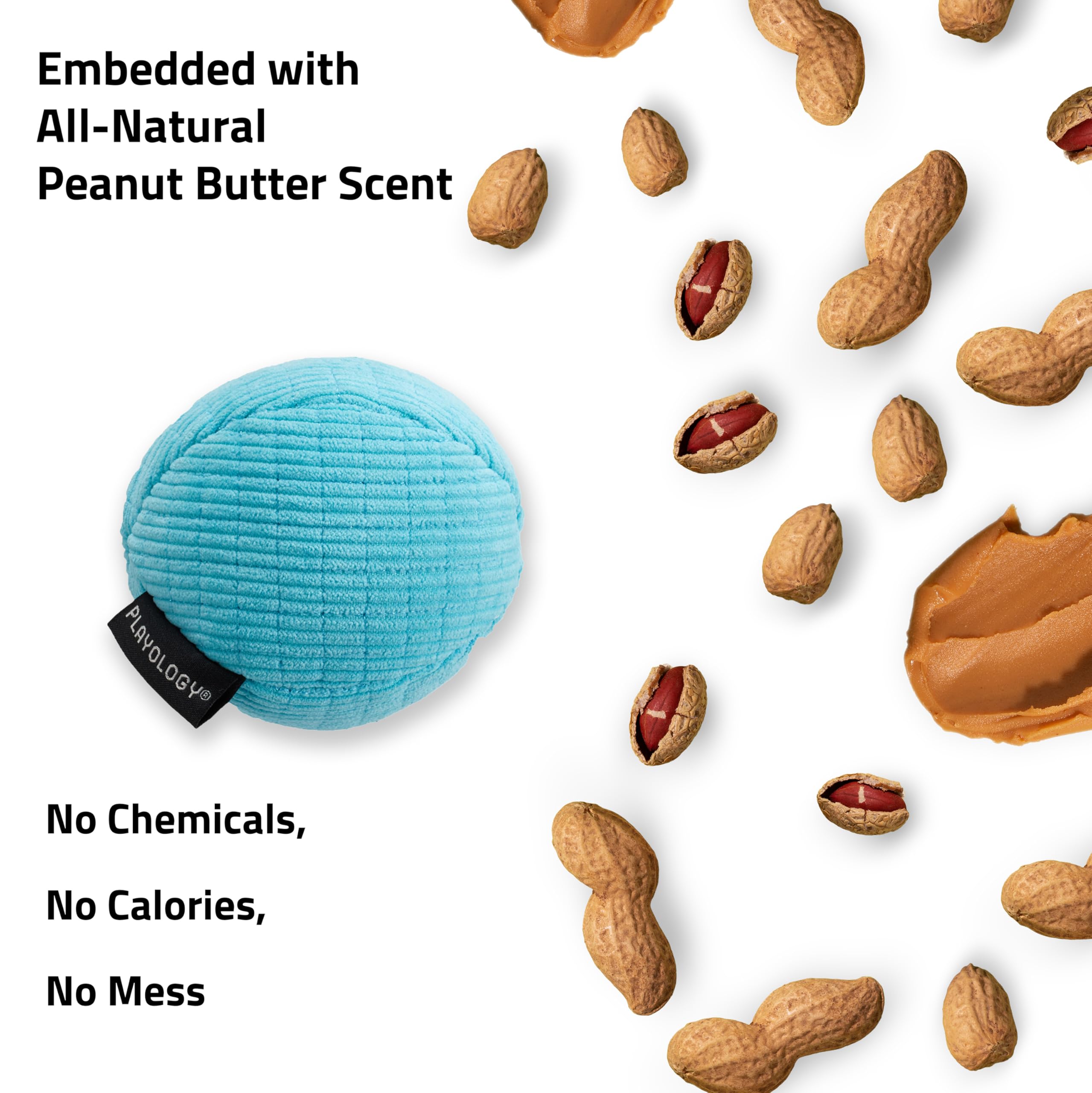 Playology Plush Squeaky Ball Dog Toy- Medium Dog Breeds (15-35 Lbs)- Engaging All-Natural Peanut Butter Scent