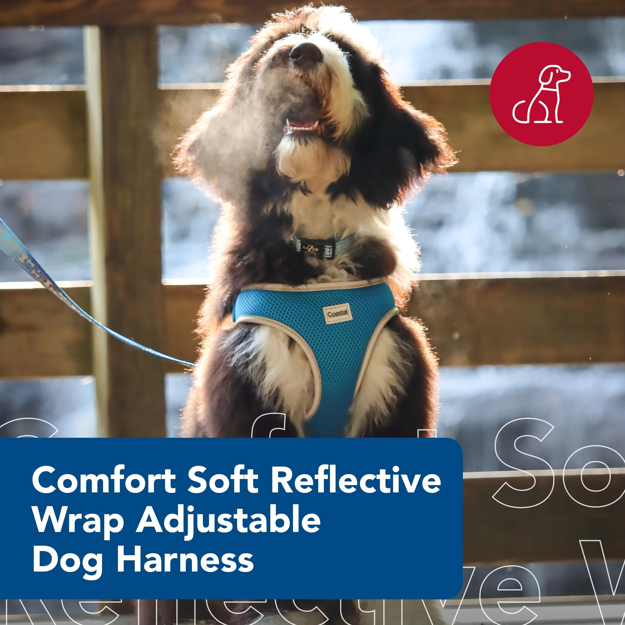 Coastal Pet Comfort Soft Reflective Wrap Adjustable Dog Harness - No-Pull Dog Harness For Small & Large Dogs - Blue Lagoon - 5/8' X 19'–23'