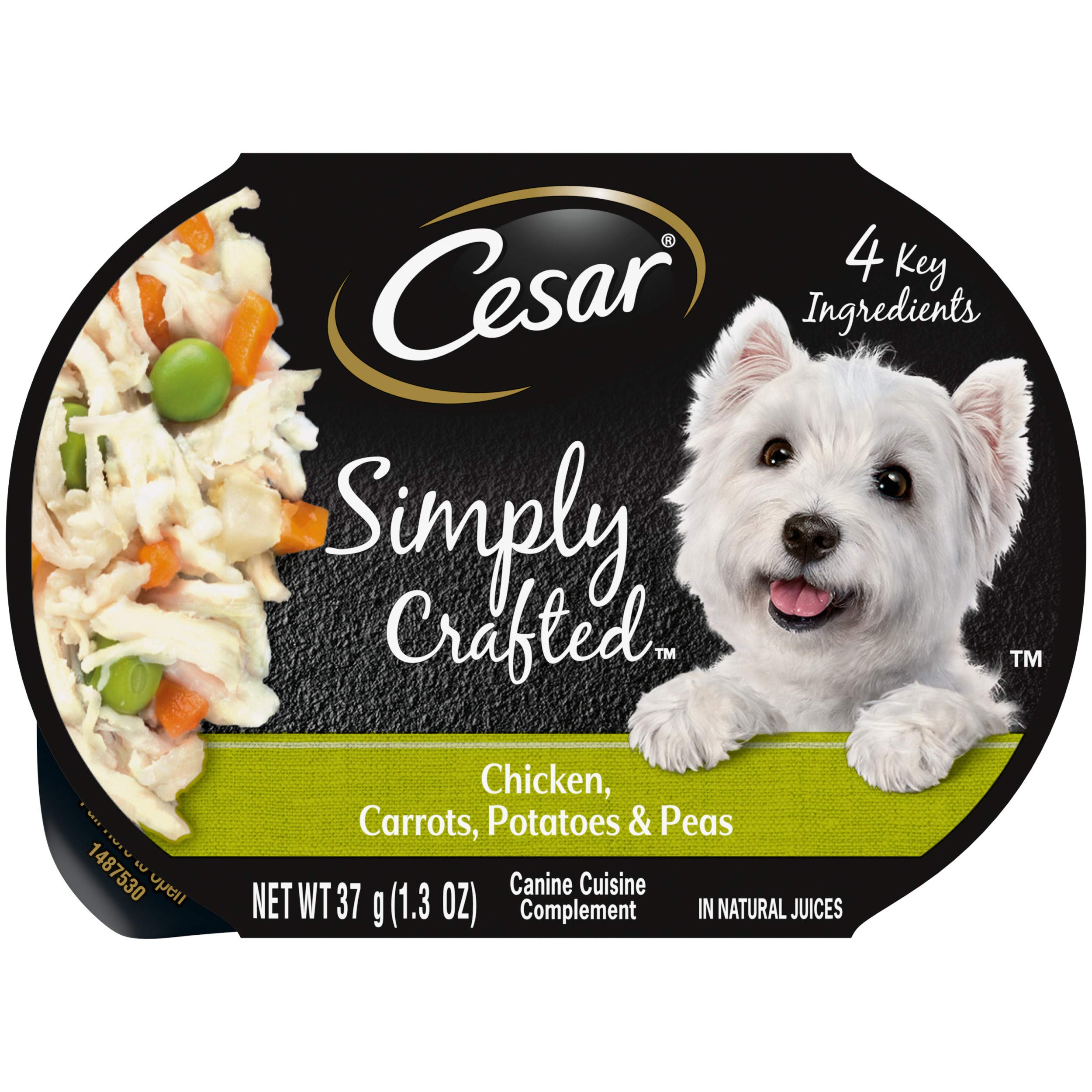 Cesar Simply Crafted Adult Wet Dog Food Meal Topper, Chicken, Carrots, Potatoes & Peas, 1.3oz. (10 Count, Pack of 1)