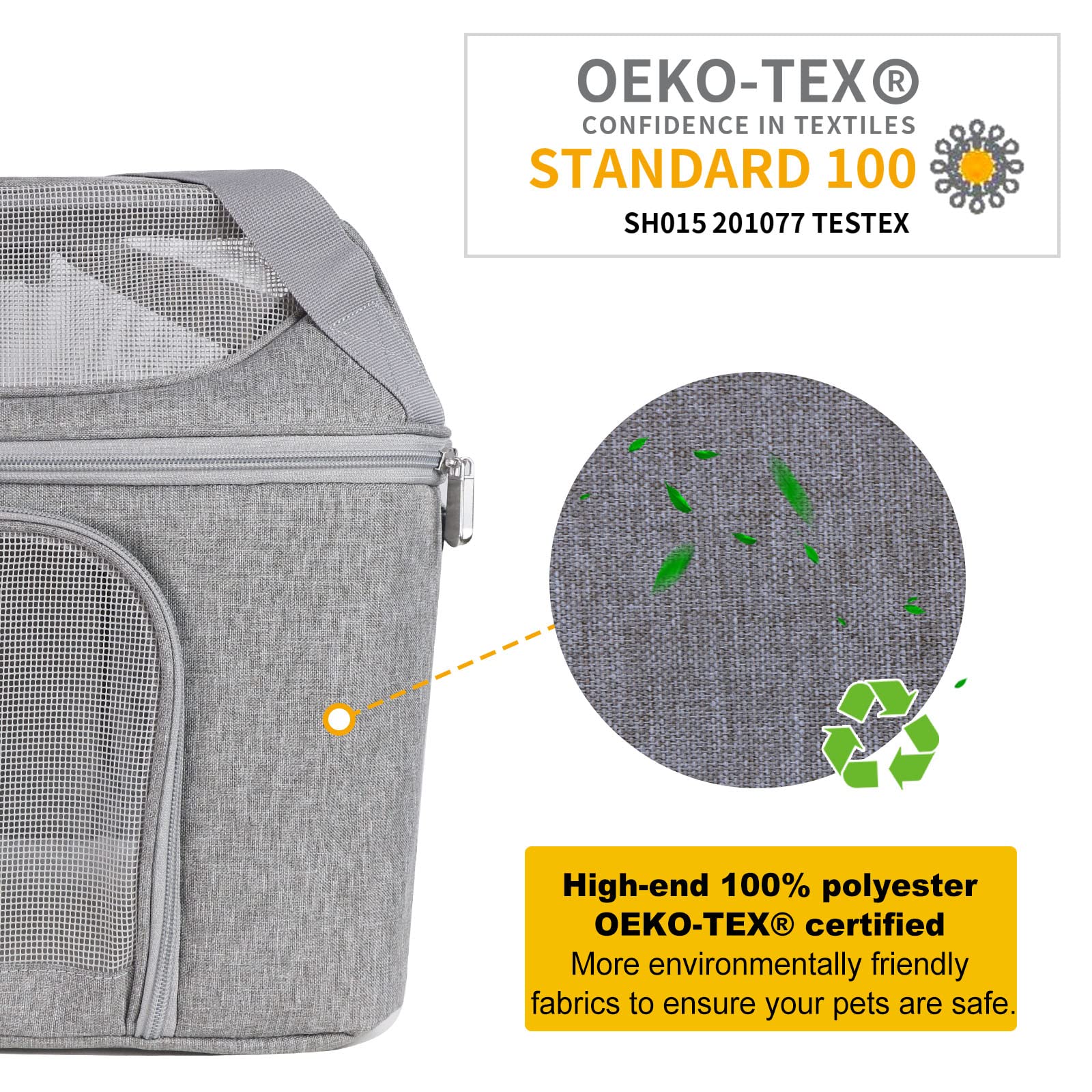 Bejibear Small Cat Carrier for 2 Cats, Oeko-TEX Soft Side, TSA Approved, Grey, Collapsible, for Cats & Small Dogs up to 20 lbs