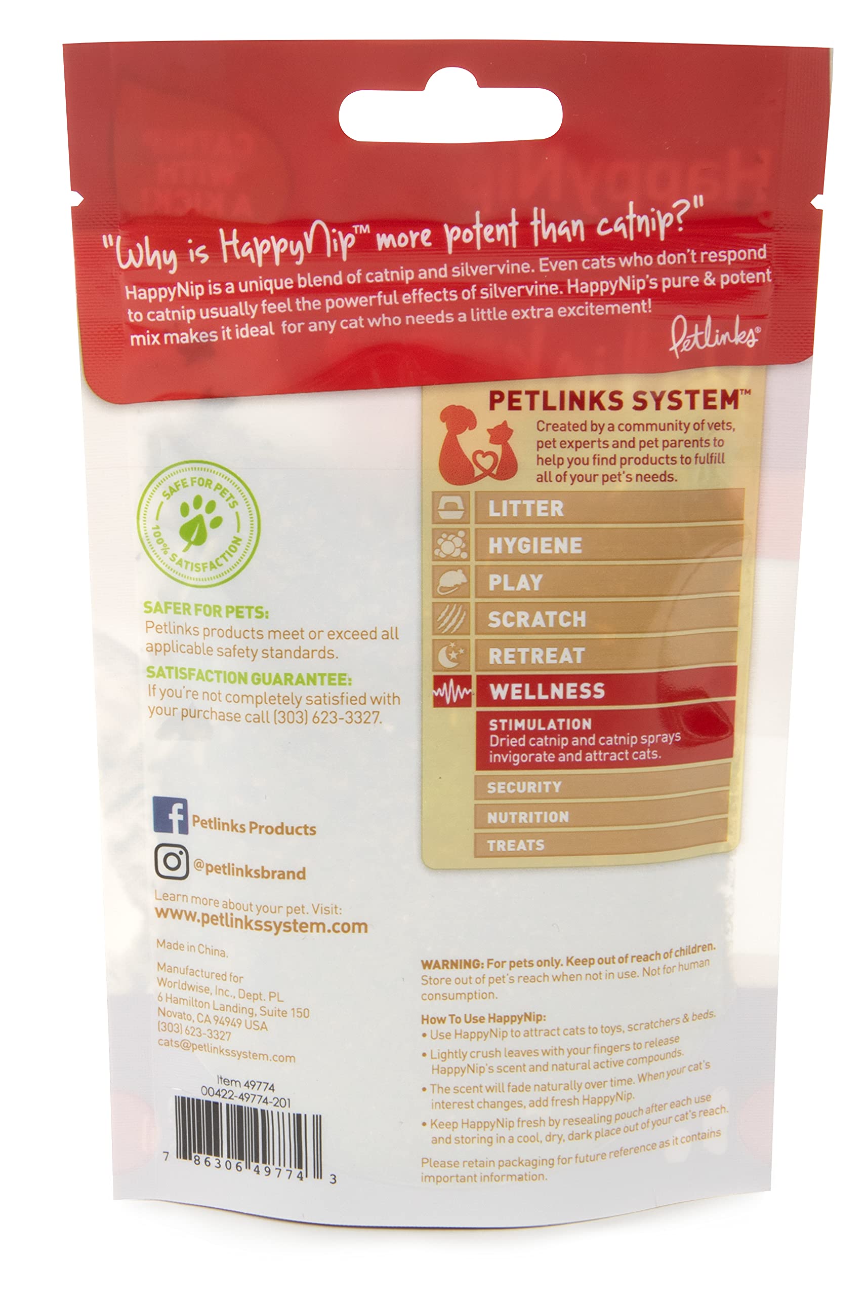 Petlinks HappyNip Catnip & Silvervine Blend for Cats & Kittens, Highly Potent Stimulant/Attractant, Great for Finicky Felines, R