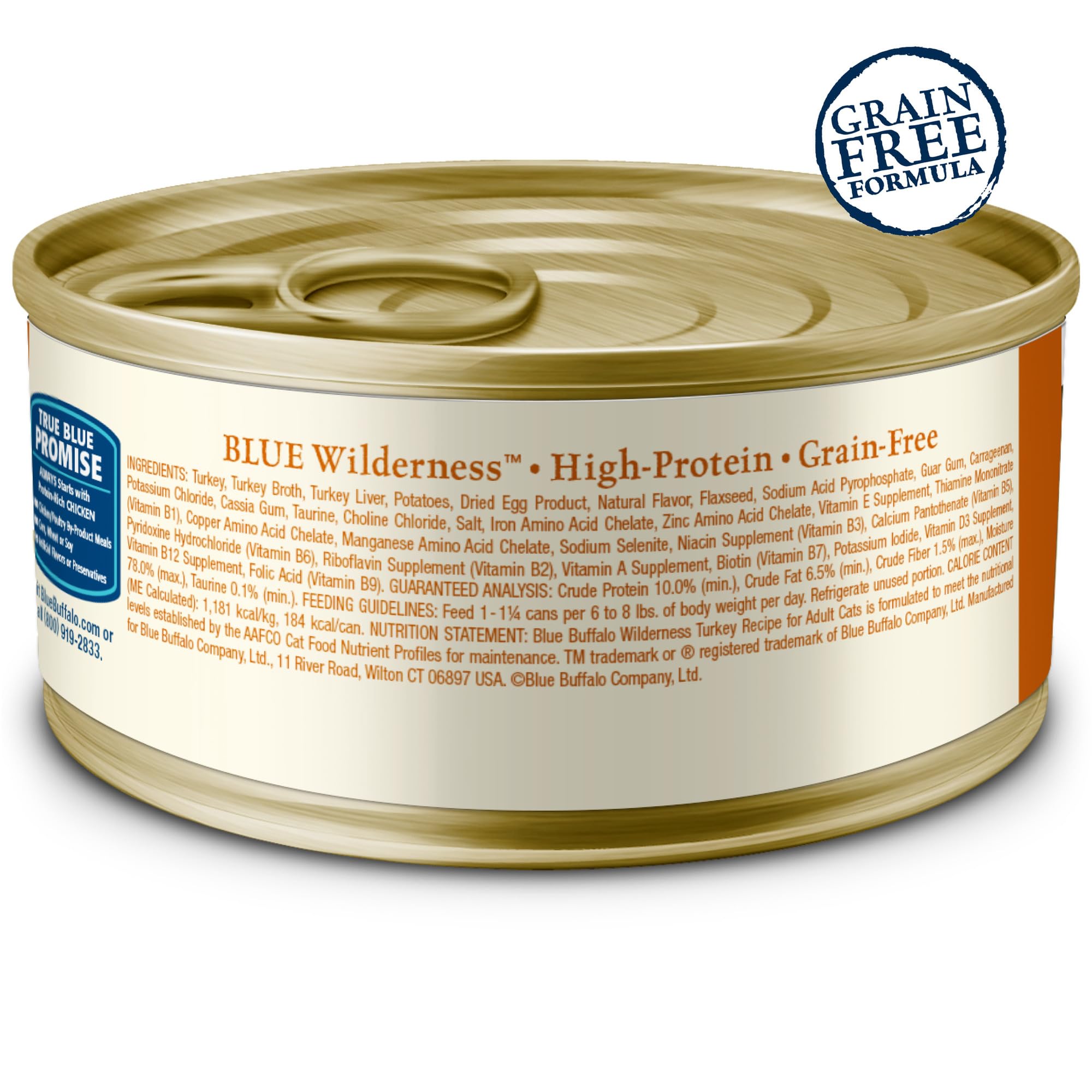 Blue Buffalo Wilderness Natural High-Protein Grain-Free Wet Food for Adult Cats, Turkey Pat  , 5.5-oz. Cans, 24 Count