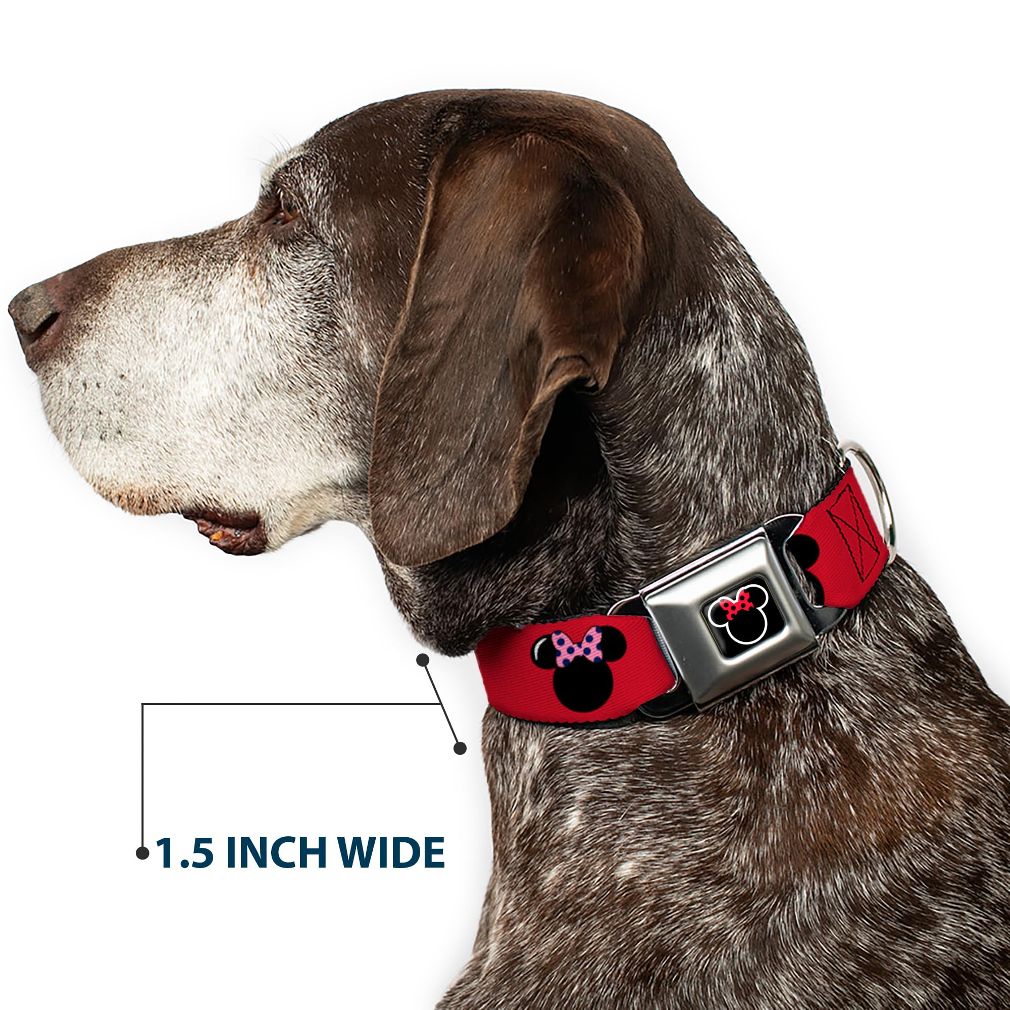 Buckle-Down Seatbelt Buckle Dog Collar - Minnie Mouse Silhouette Red/Black/Polka Dot - 1' Wide - Fits 9-15' Neck - Small