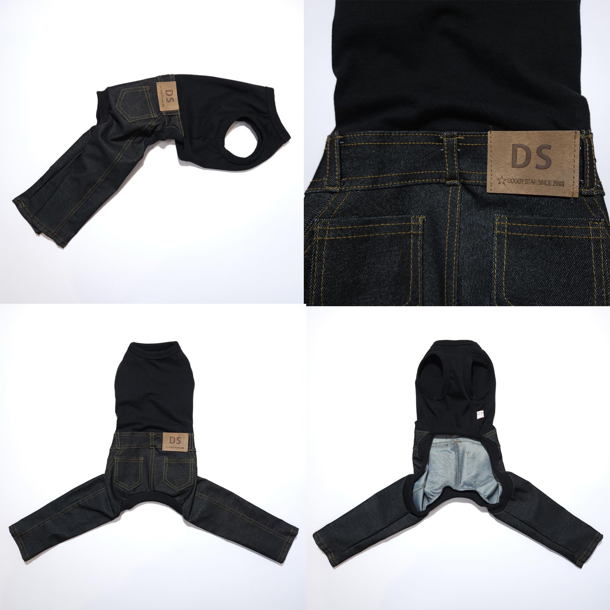 D Doggy Star Italian Greyhound Clothes Sleeveless Jeans Onesie Outfit Whippet For Dog Coat (S,Black Jean)