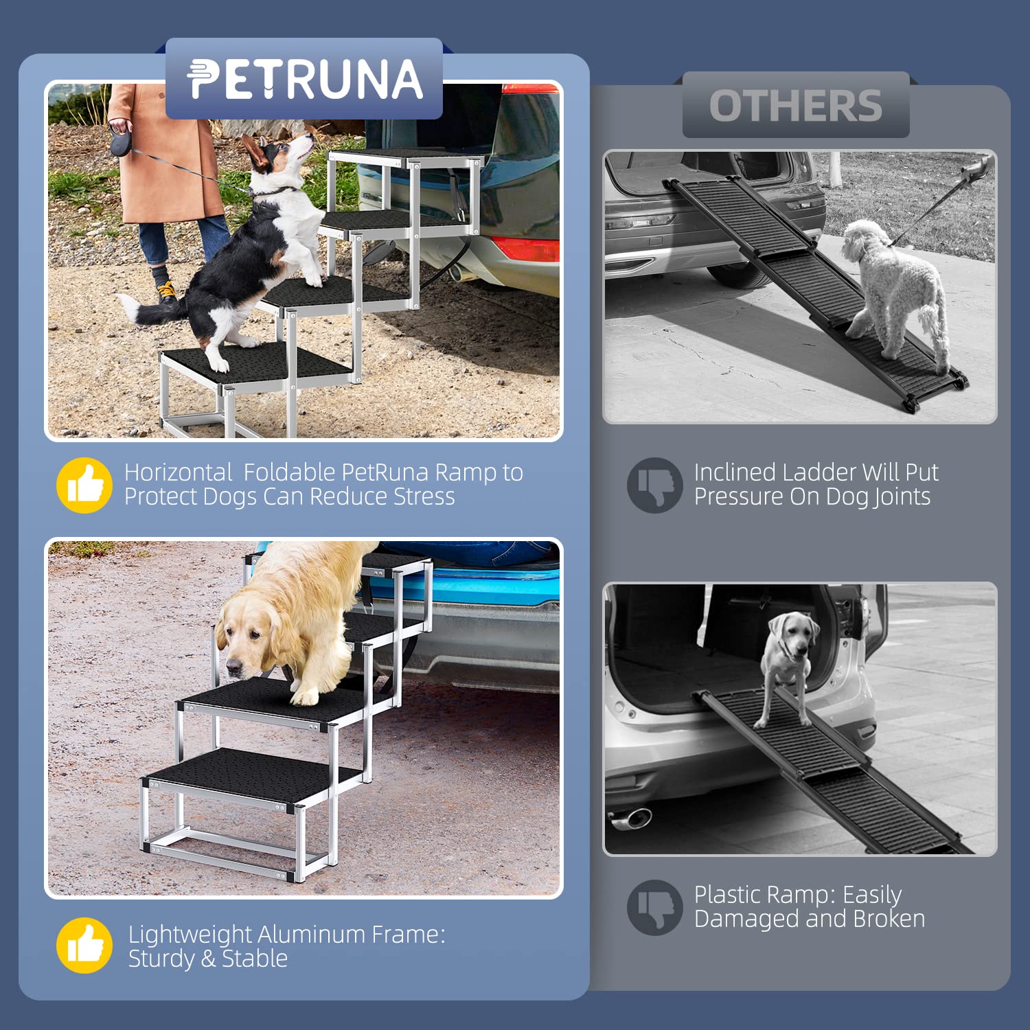 Petruna Dog Stairs For Car, Foldable Dog Ramp For Car With Non-Slip Surface, Portable Dog Stairs Aluminum Dog Steps For Cars And Suv, High Beds, Truck, Supports Up To 250 Lbs, 4 Steps