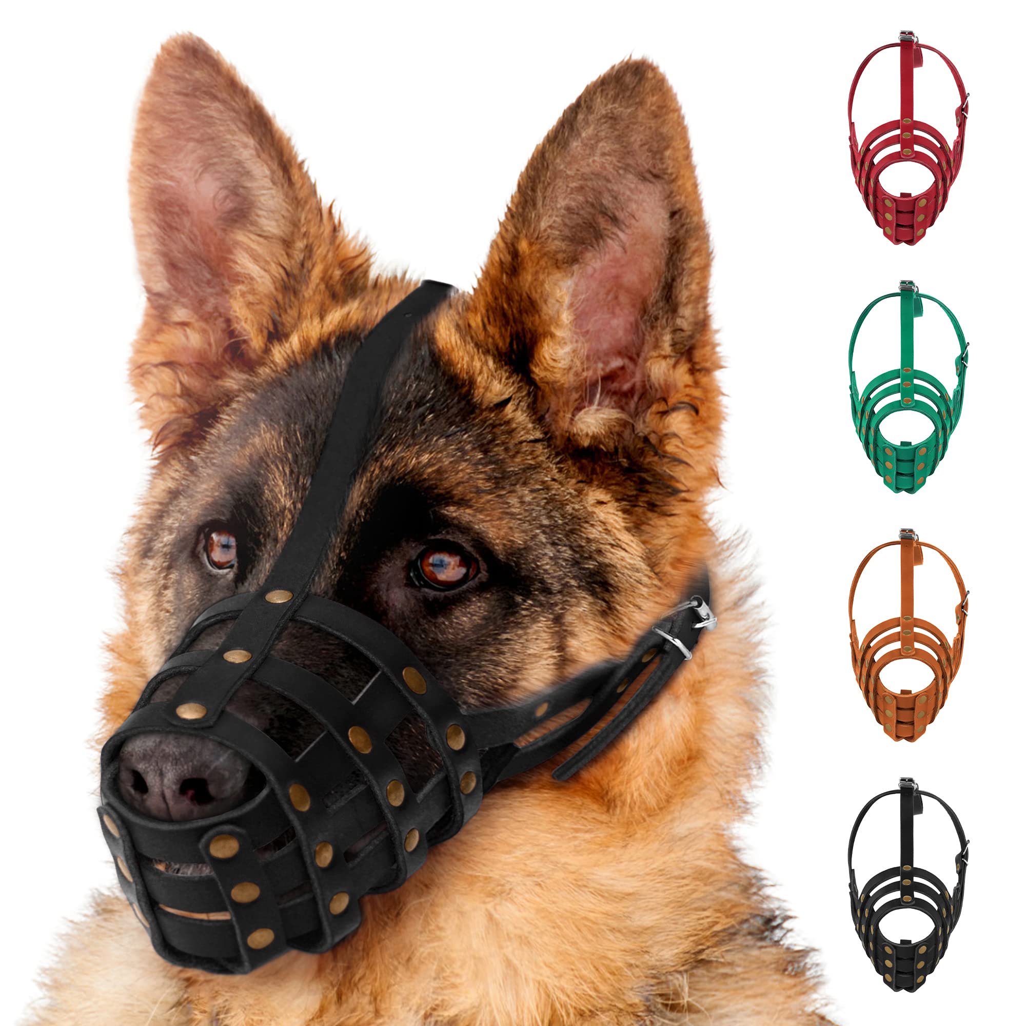 MUROM Leather Dog Muzzle German Shepherd Adjustable Breathable Doberman Dalmatian Setter Basket Medium Large Breeds Black Brown