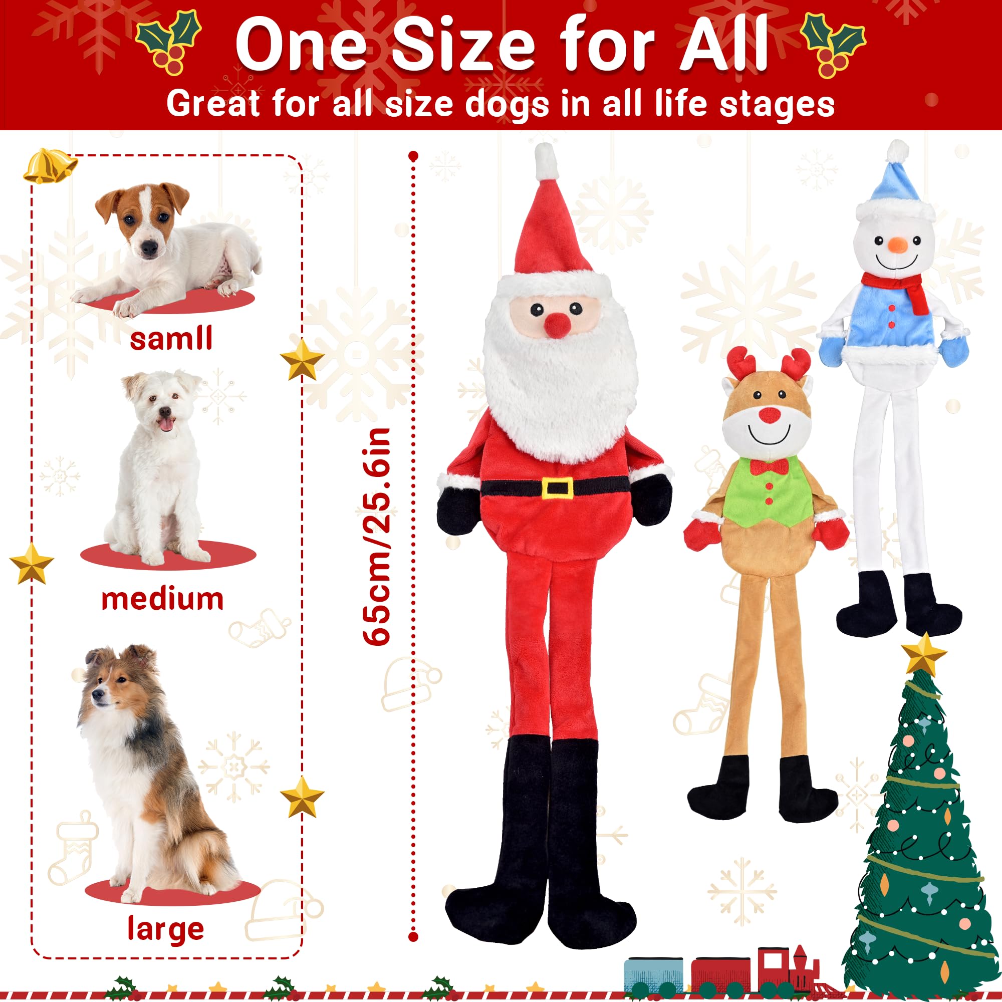 Lechong 3-Pack Christmas Dog Toys, Tough Squeaky Plush Chew Bundle, Interactive Xmas Toys For Puppy Small Medium Large Dogs